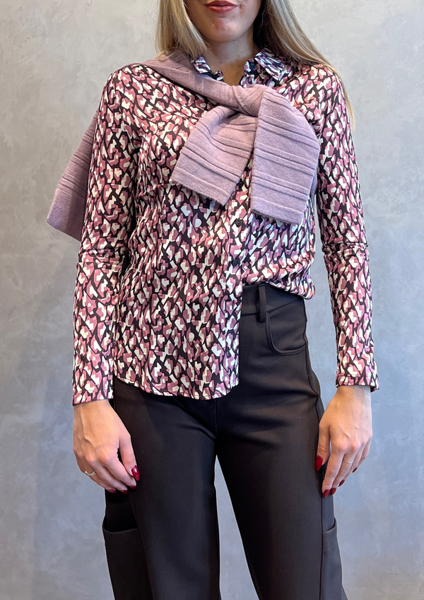Camicia bimaterica in fantasia geometrica