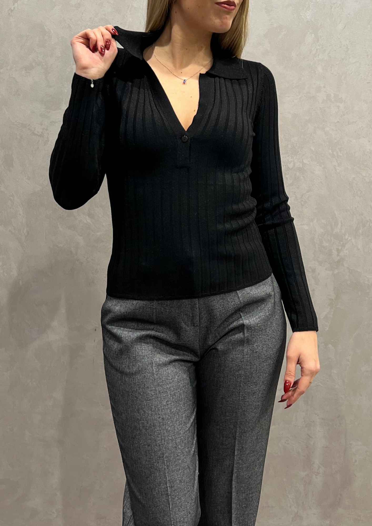 Polo misto cashmere lurex a coste