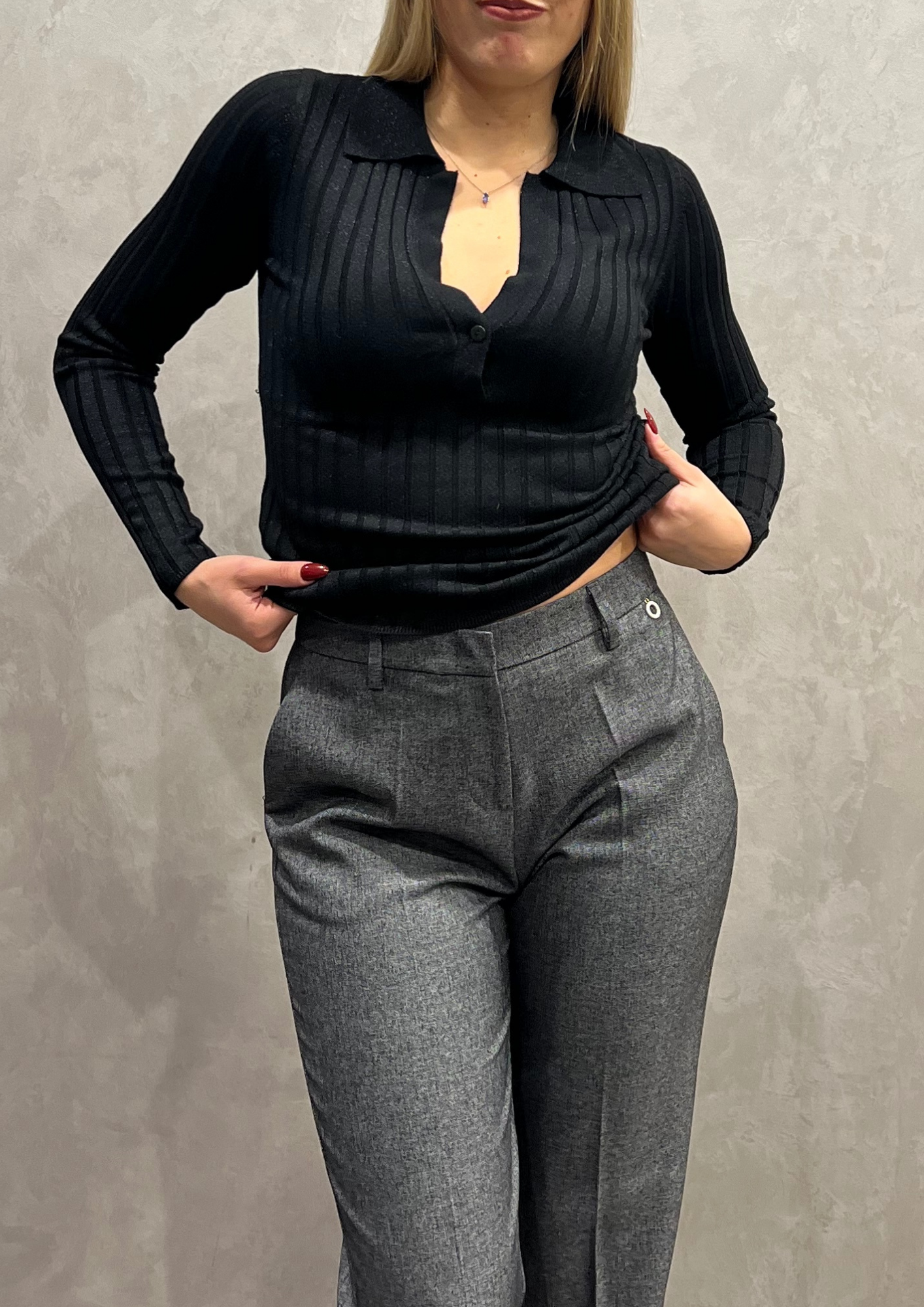 Polo misto cashmere lurex a coste