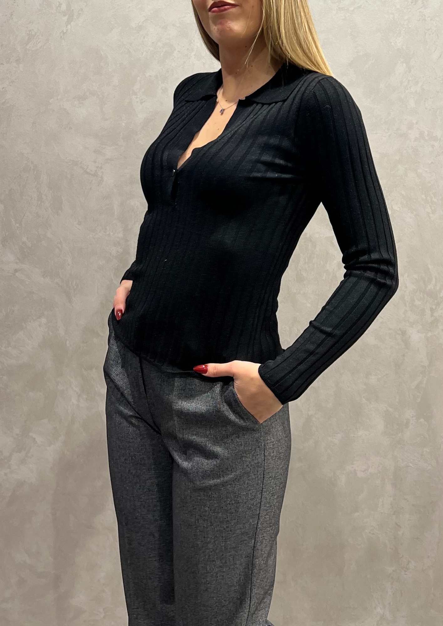 Polo misto cashmere lurex a coste