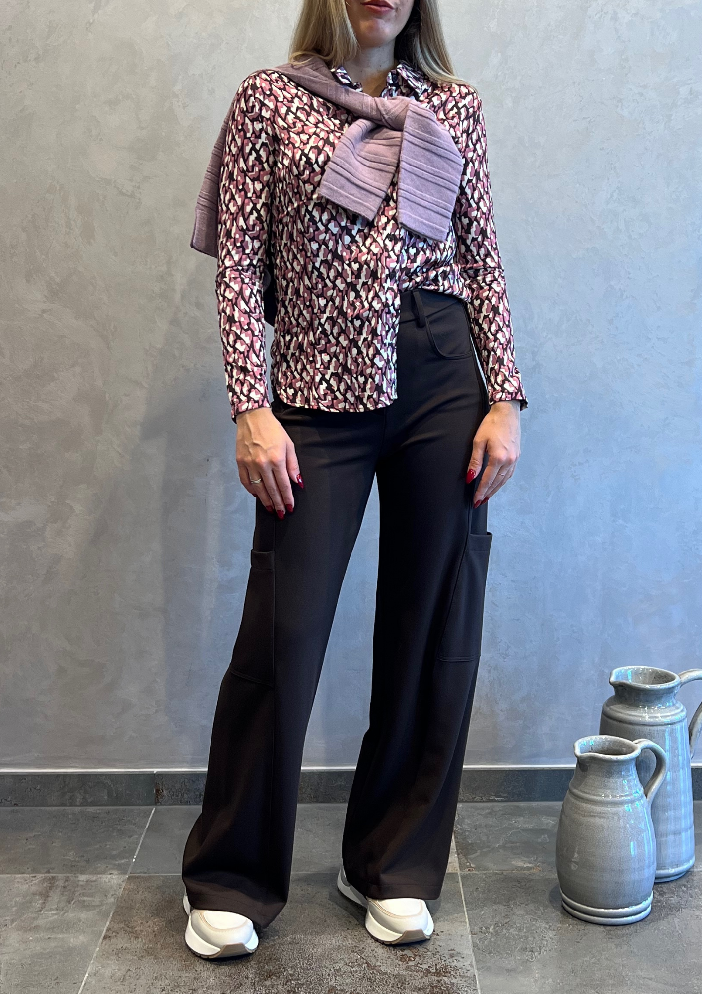 Camicia bimaterica in fantasia geometrica