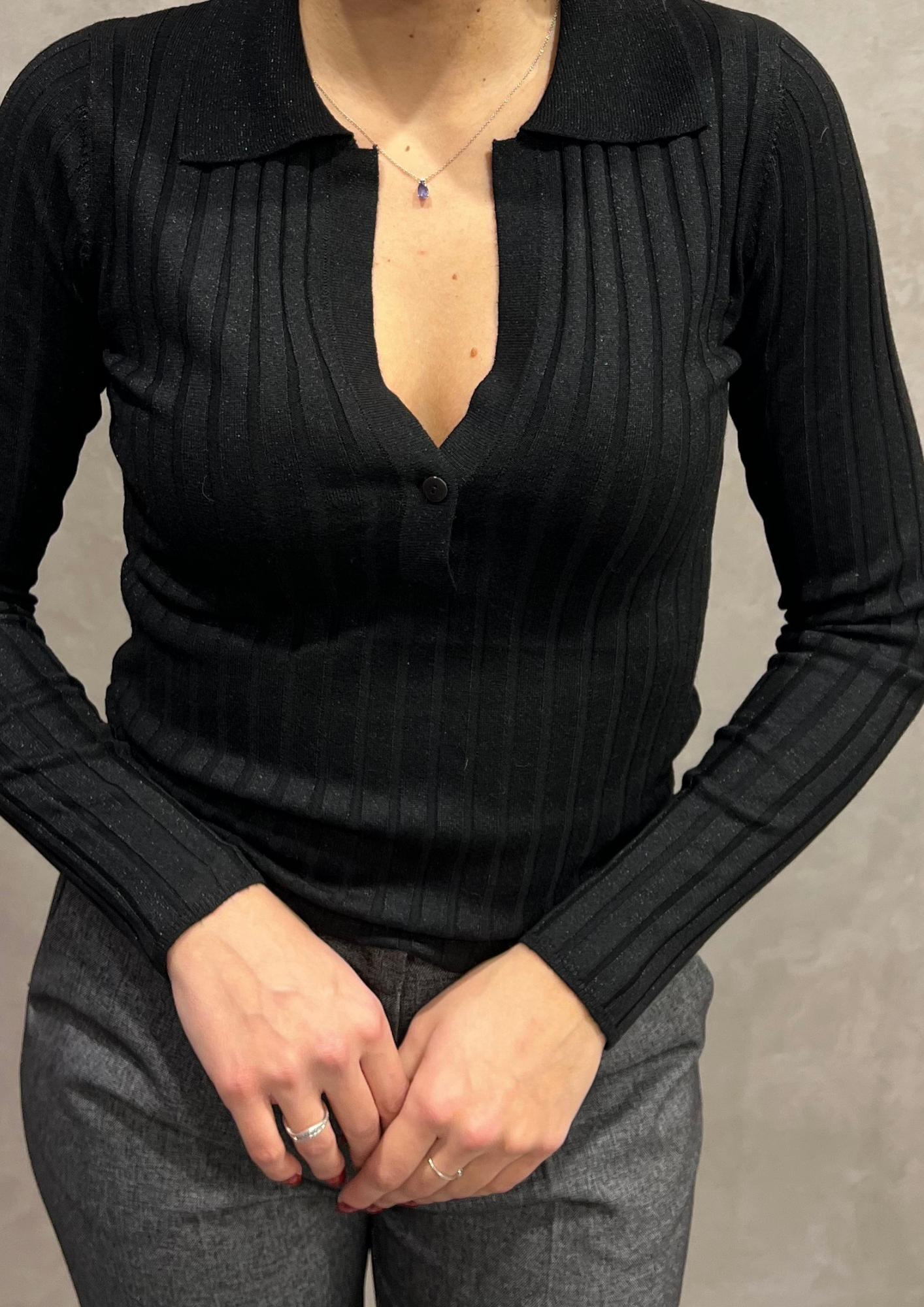 Polo misto cashmere lurex a coste