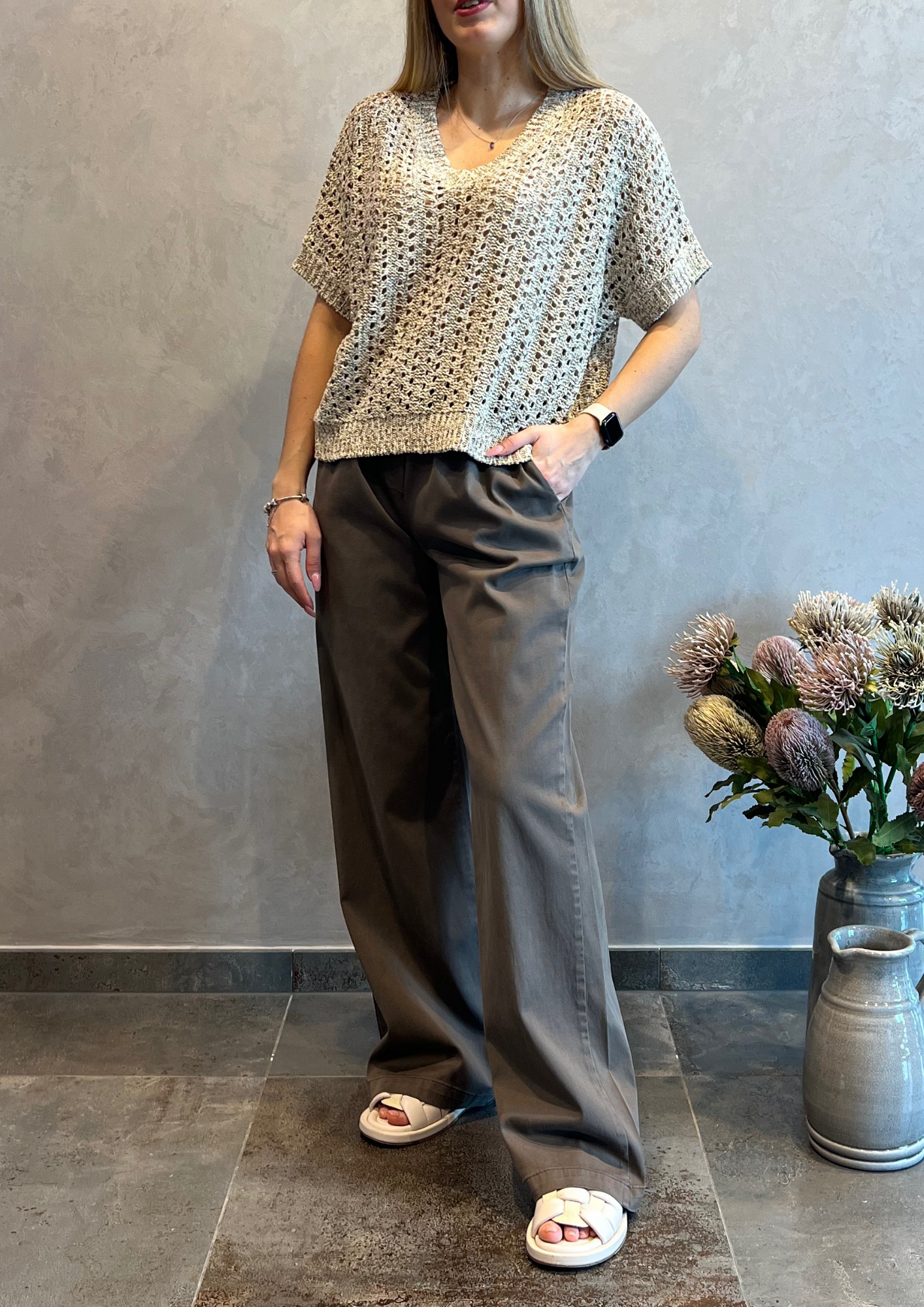 Pantalone a palazzo in cotone slavato