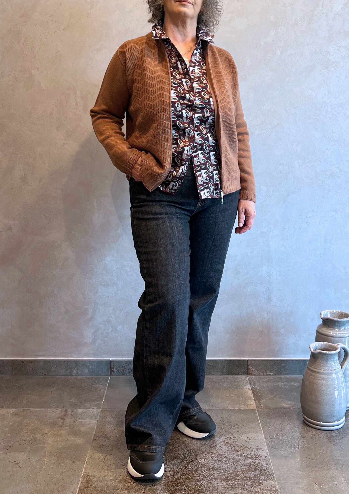 Camicia bimaterica in fantasia astratta