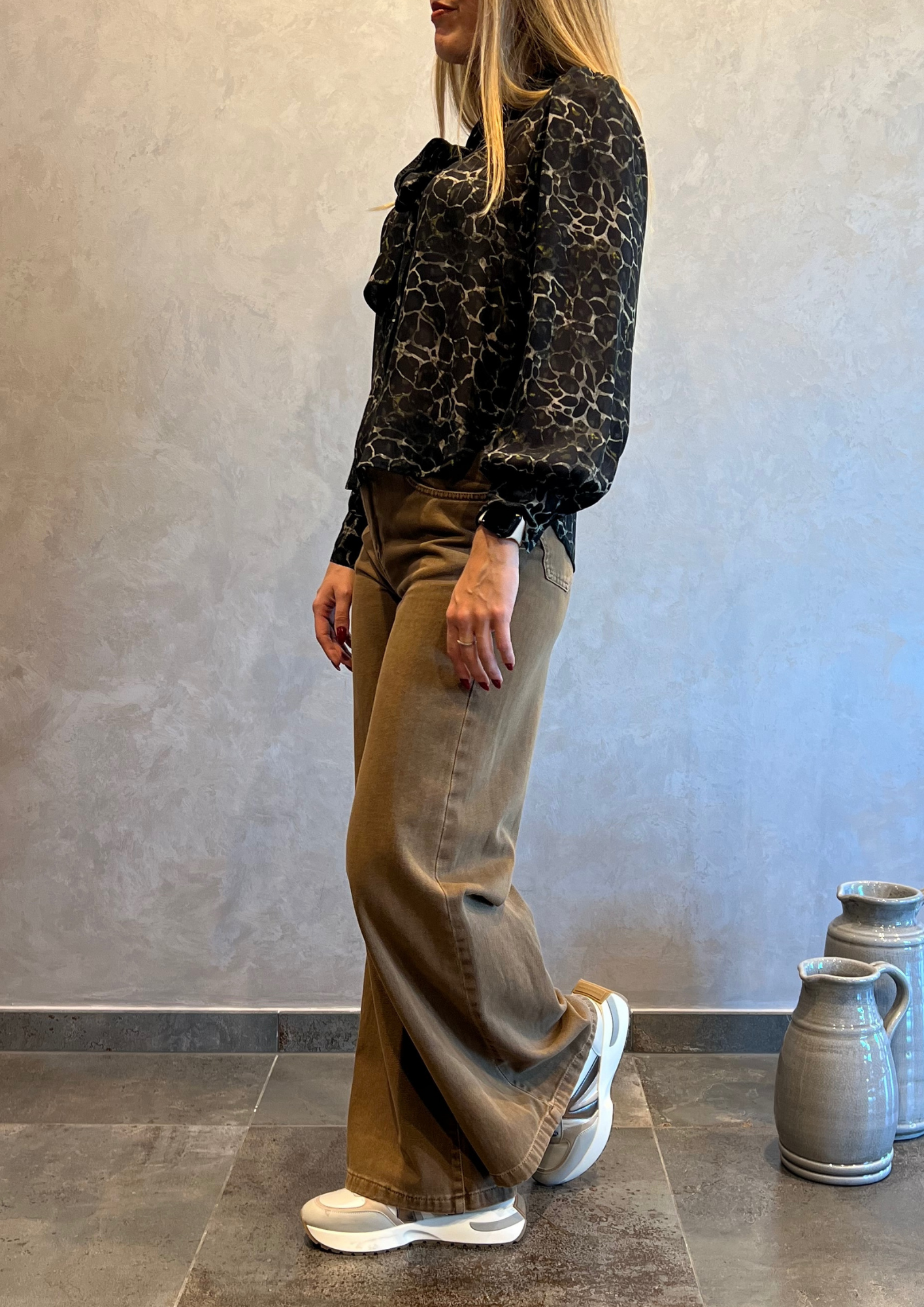 Jeans wide leg tinto peanut