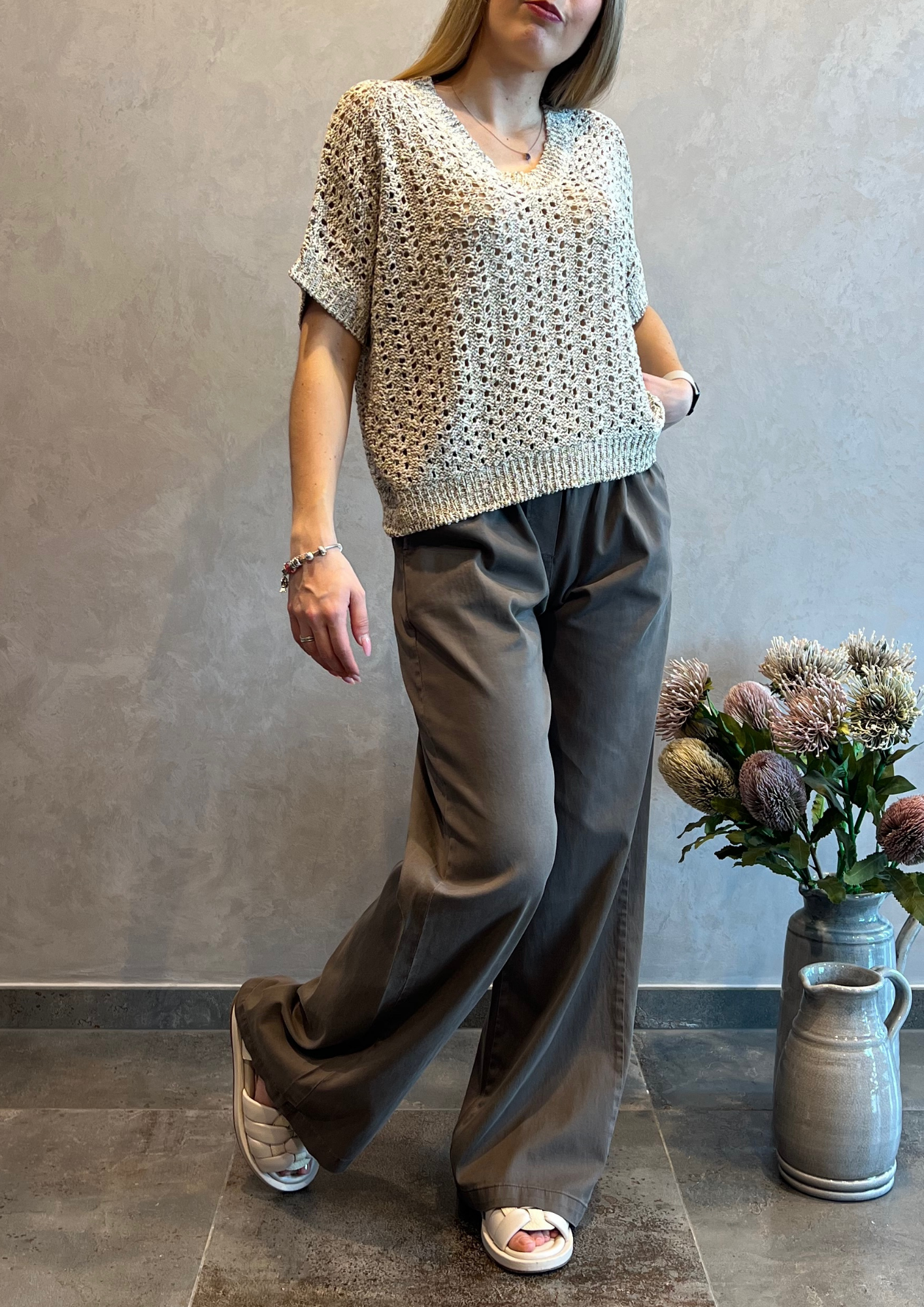 Pantalone a palazzo in cotone slavato