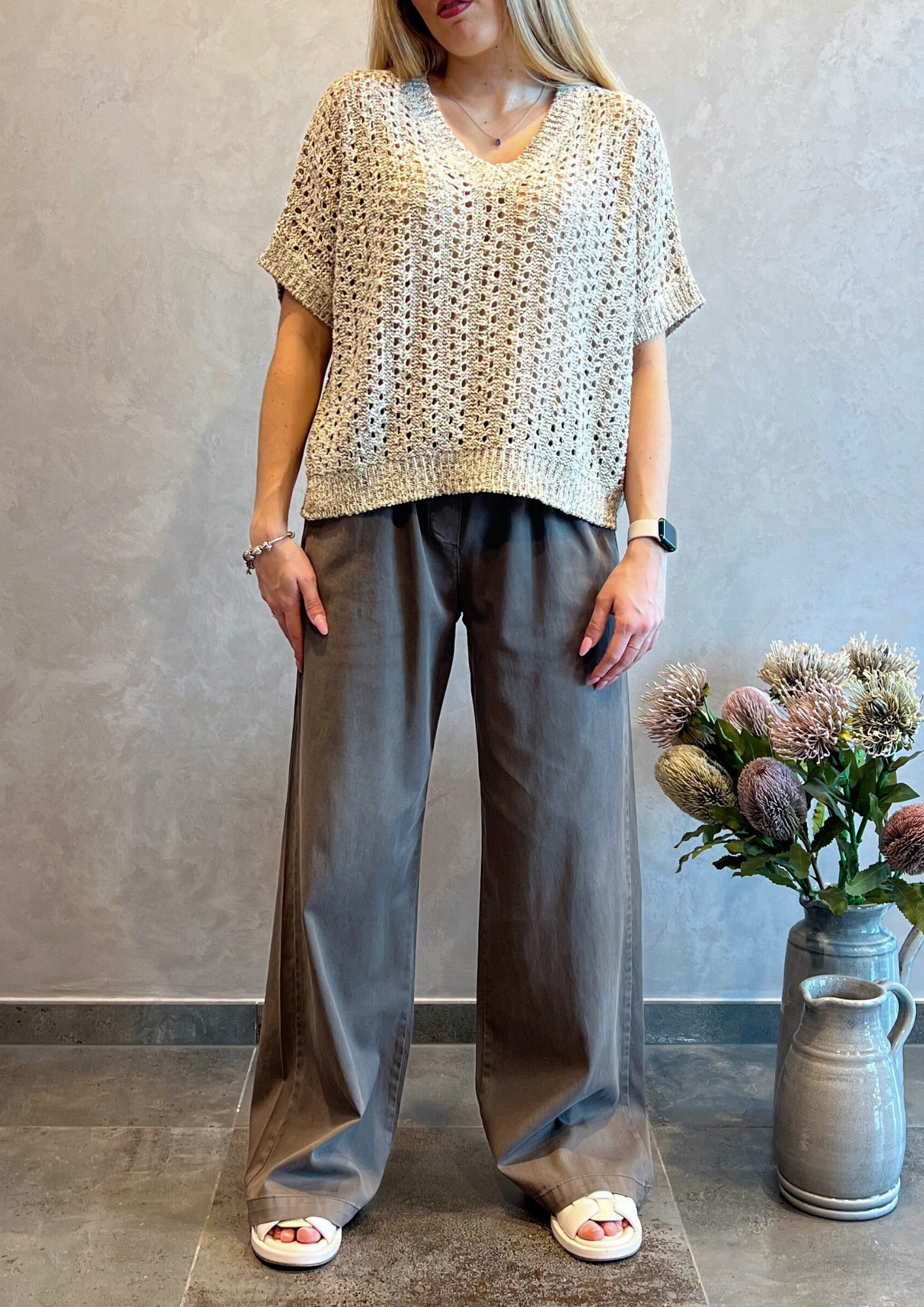Pantalone a palazzo in cotone slavato