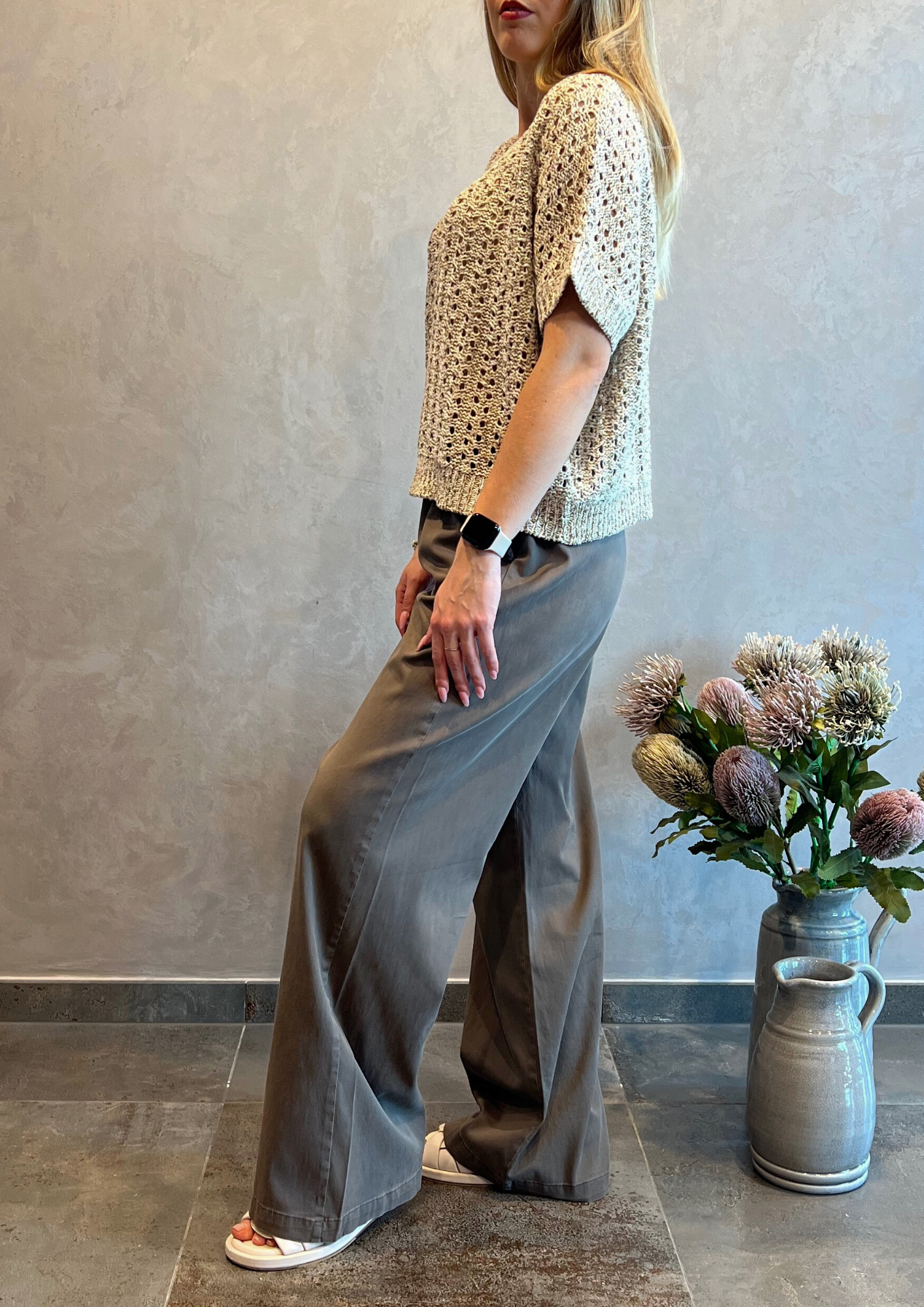 Pantalone a palazzo in cotone slavato
