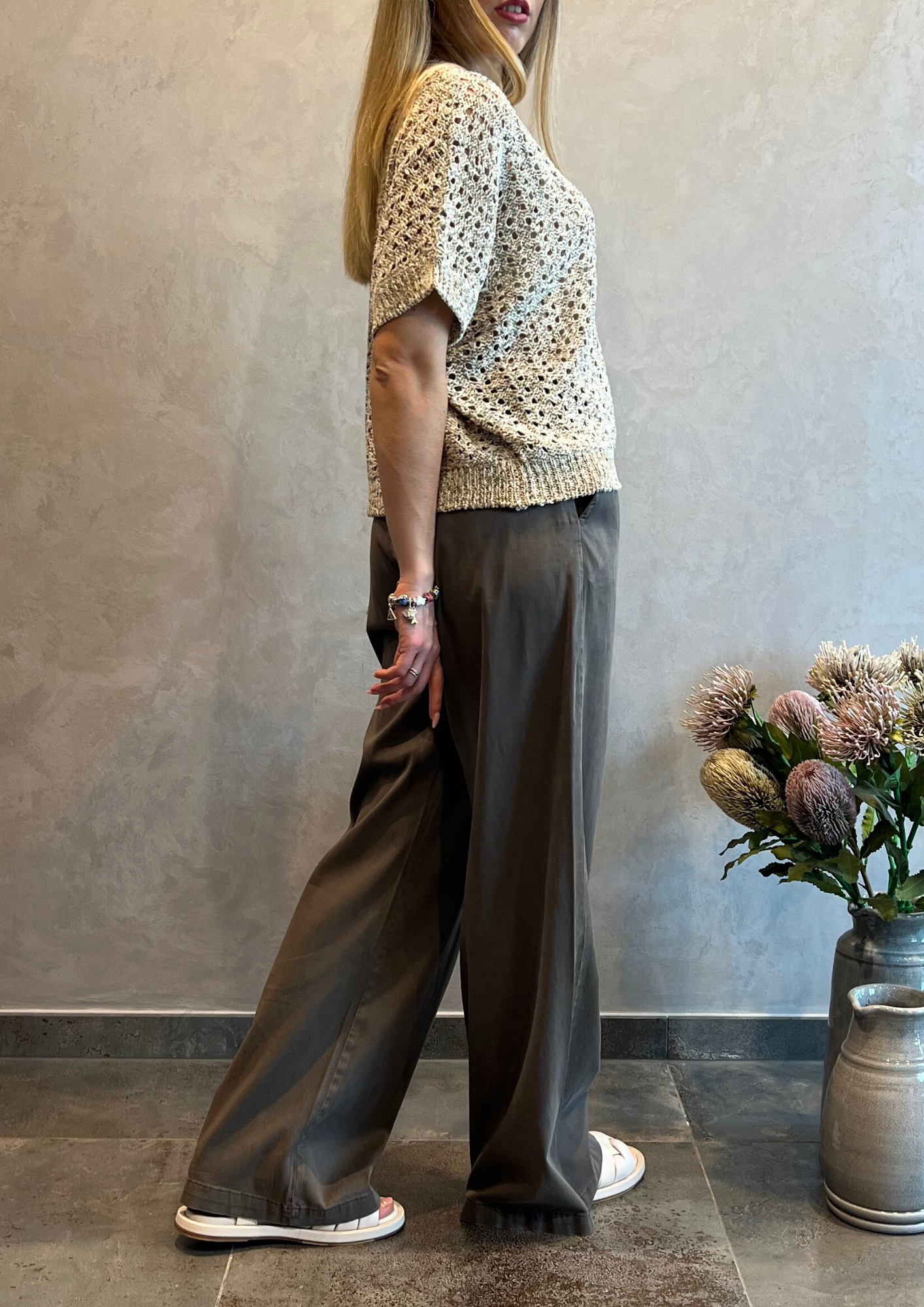 Pantalone a palazzo in cotone slavato