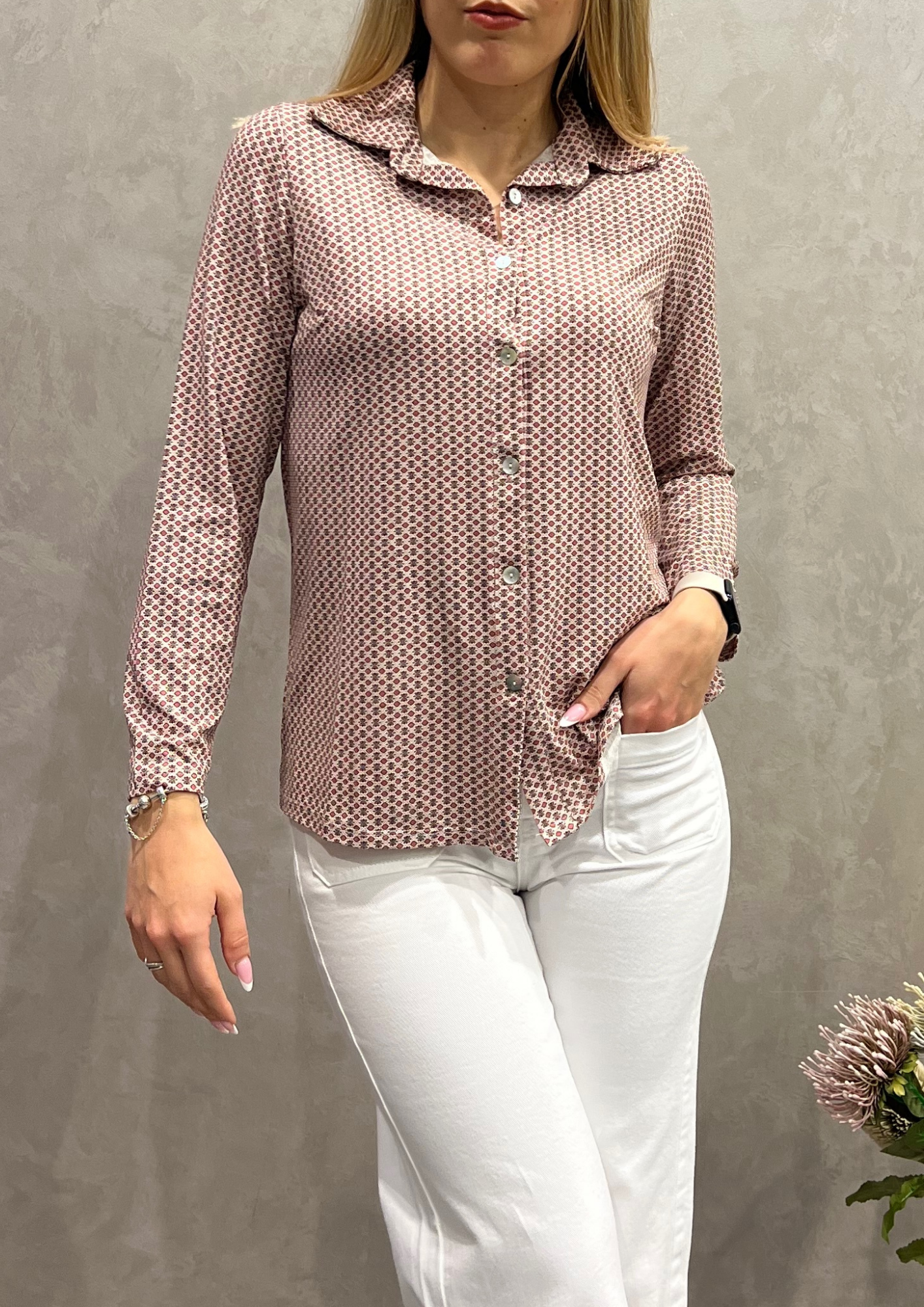 Camicia in jersey di viscosa in micro-fantasia