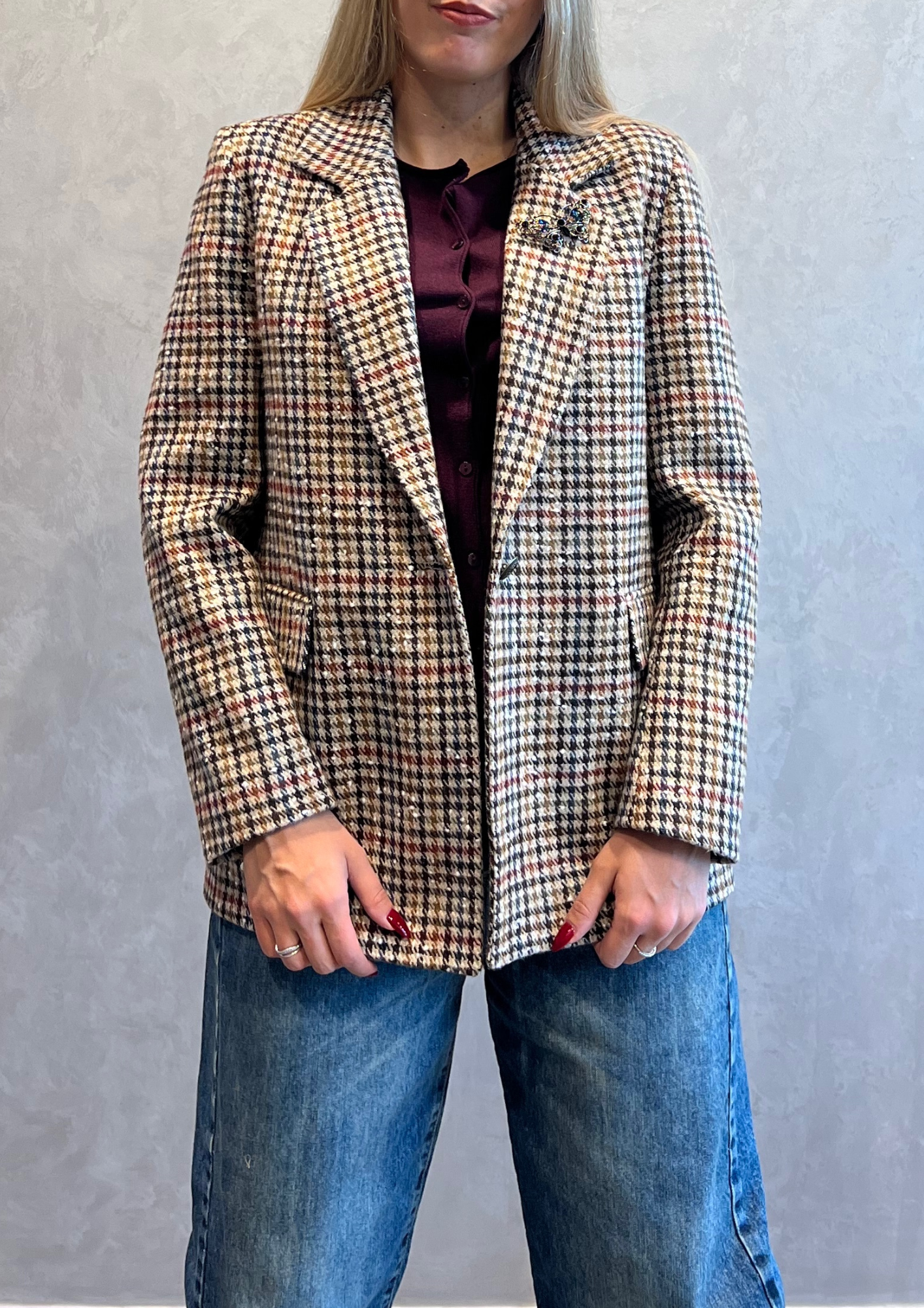 Giacca blazer monopetto in tweed check