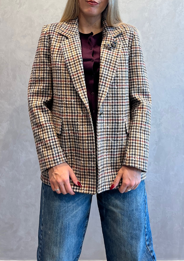 Giacca blazer monopetto in tweed check