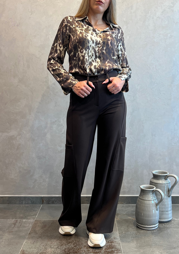 Pantalone wide leg calda viscosa con tasconi