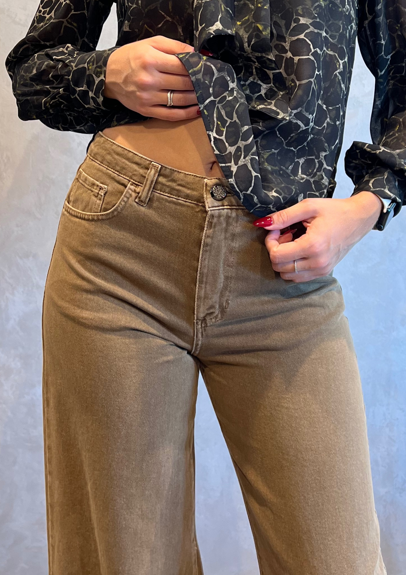 Jeans wide leg tinto peanut