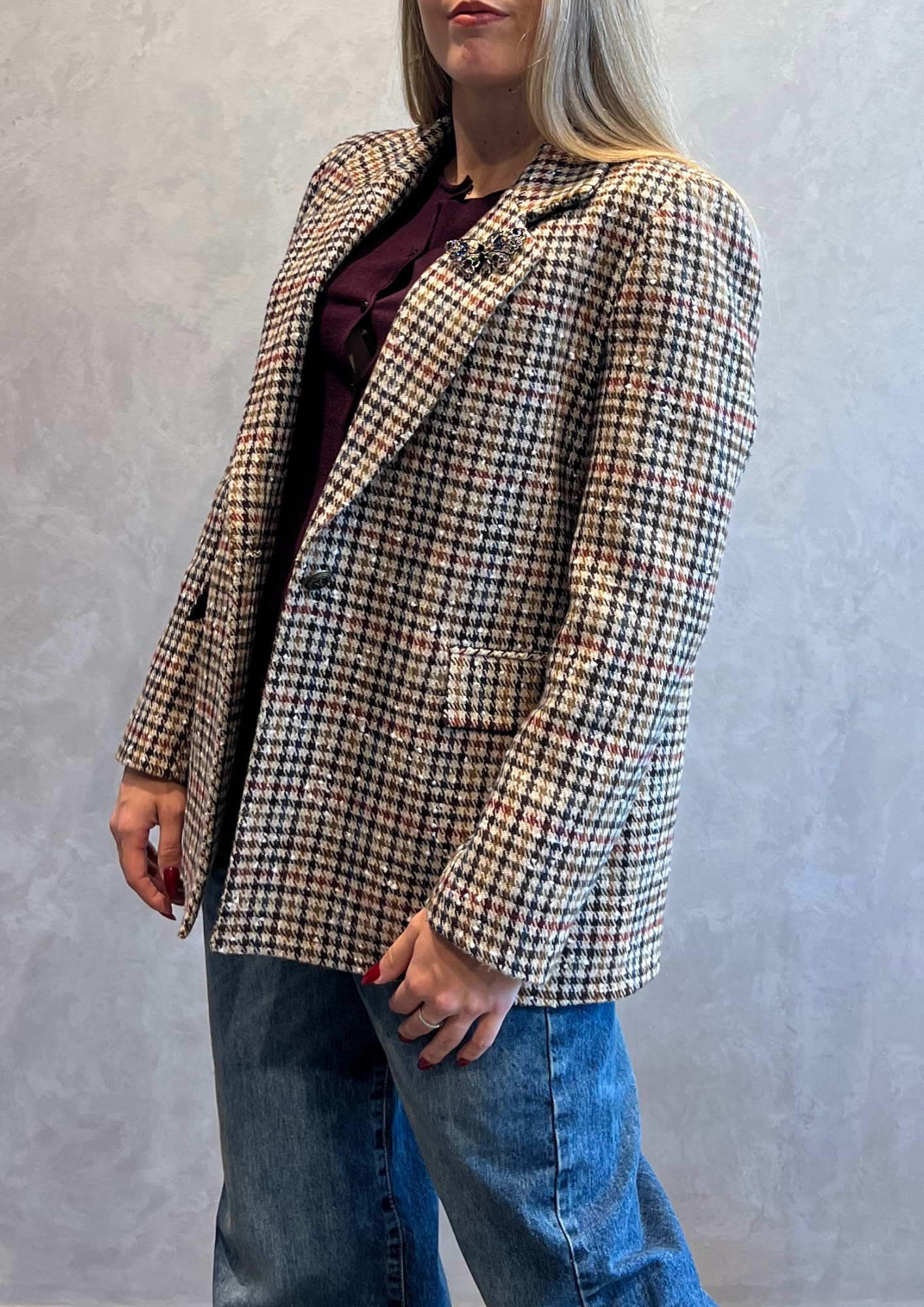 Giacca blazer monopetto in tweed check