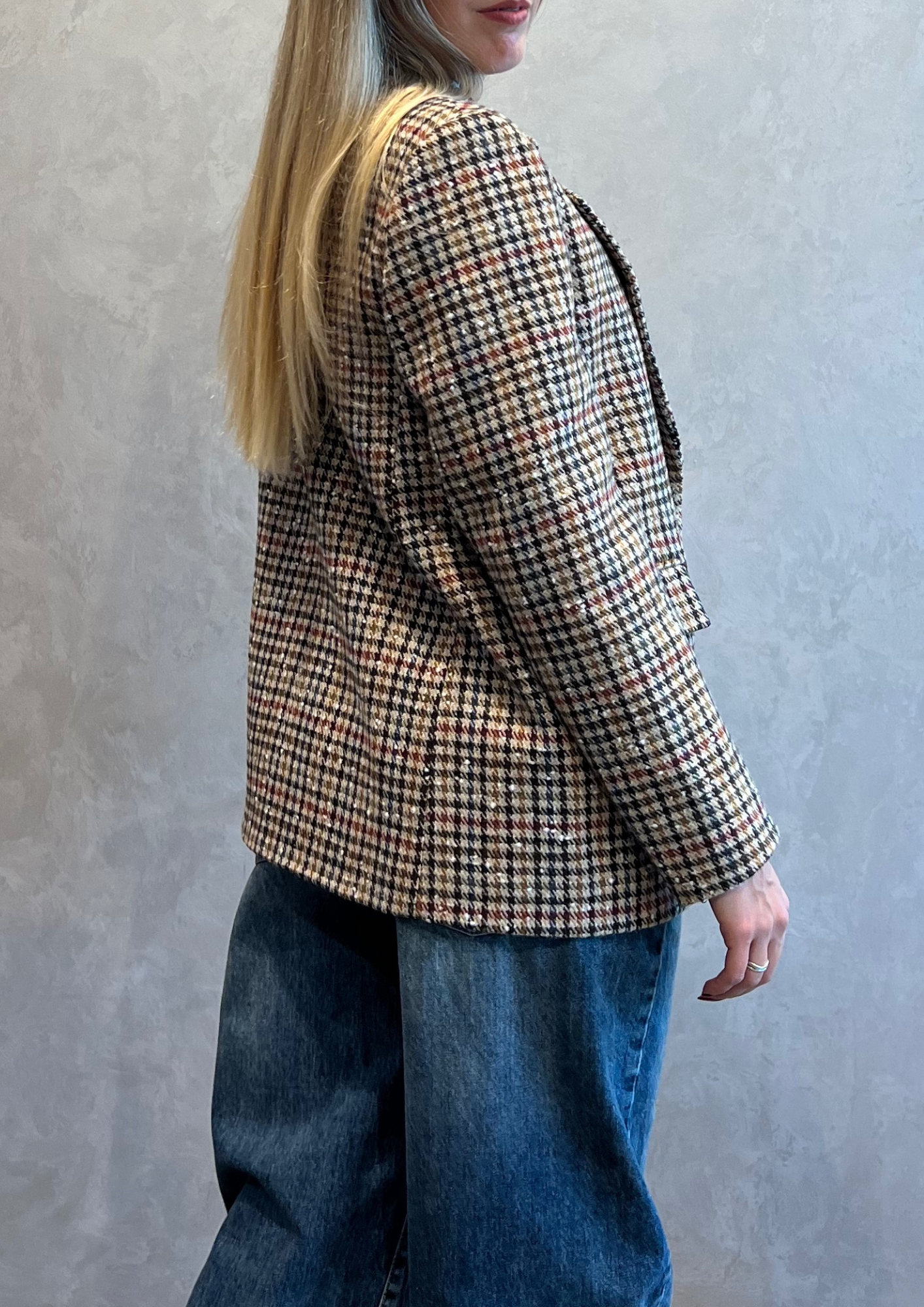 Giacca blazer monopetto in tweed check