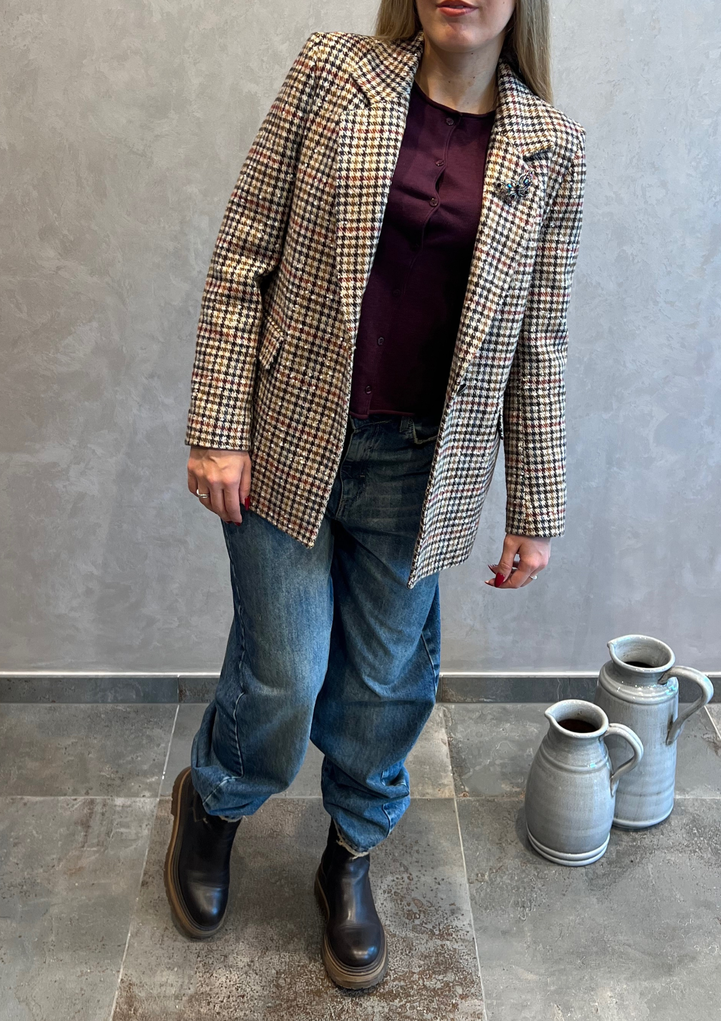 Giacca blazer monopetto in tweed check