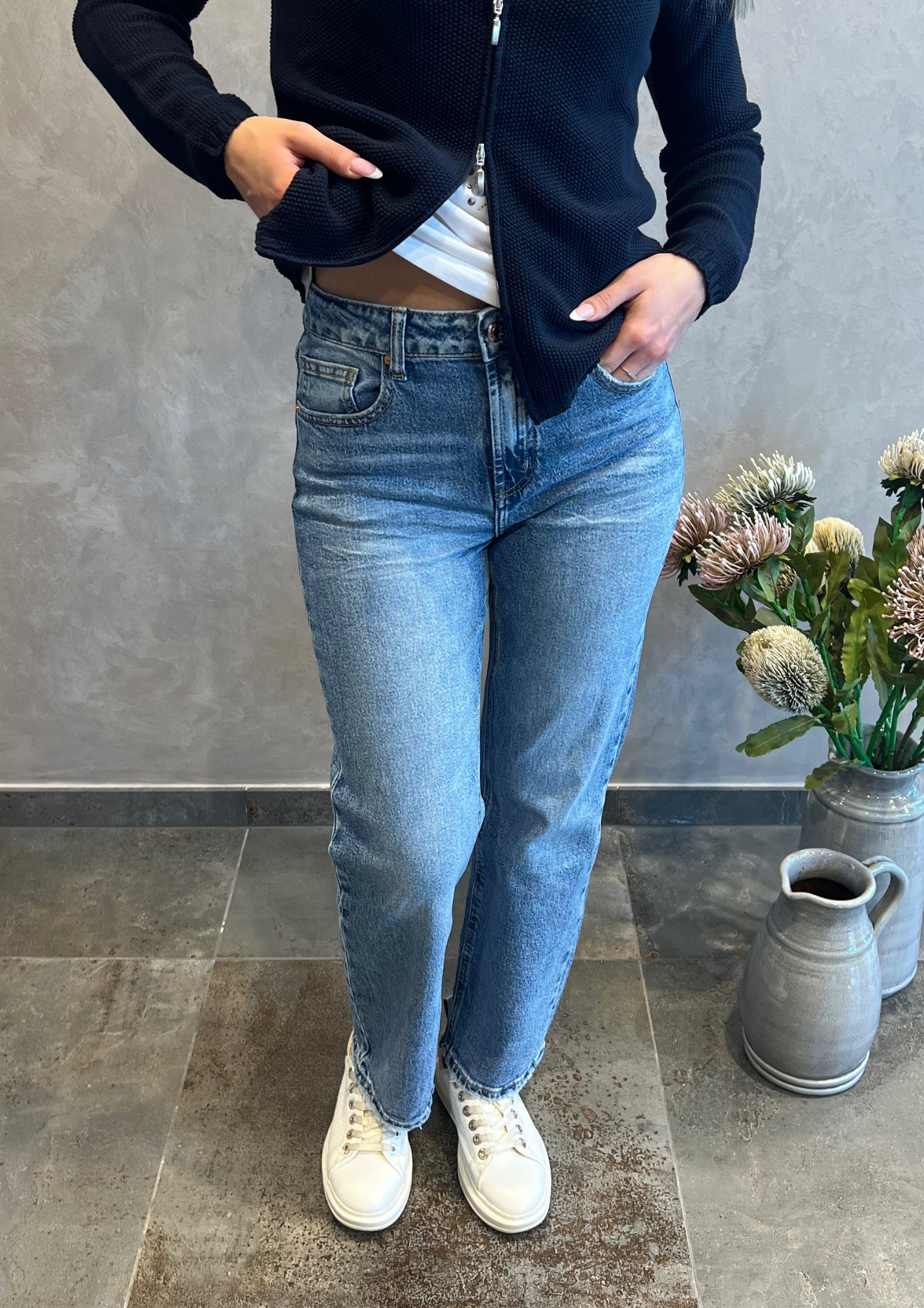 Jeans straight fit chiaro effetto vintage