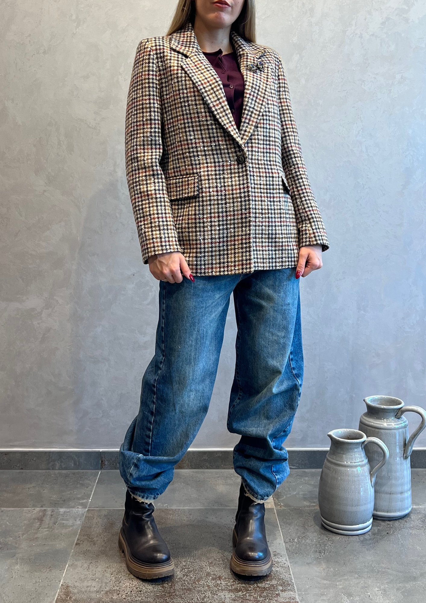 Giacca blazer monopetto in tweed check