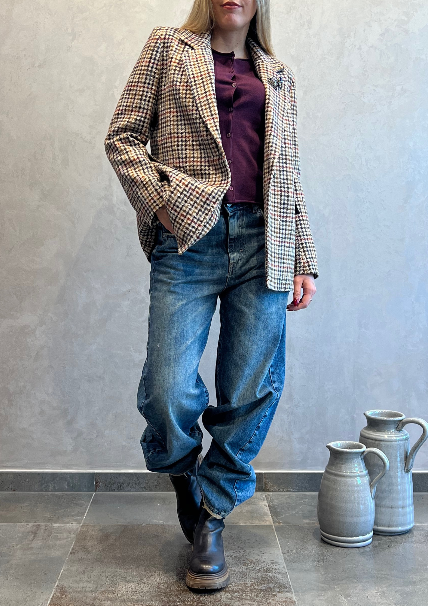 Jeans baggy barrel blu sabbiato