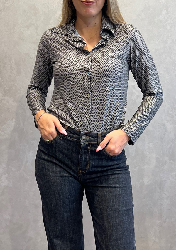 Camicia in jersey di viscosa micro-fantasia