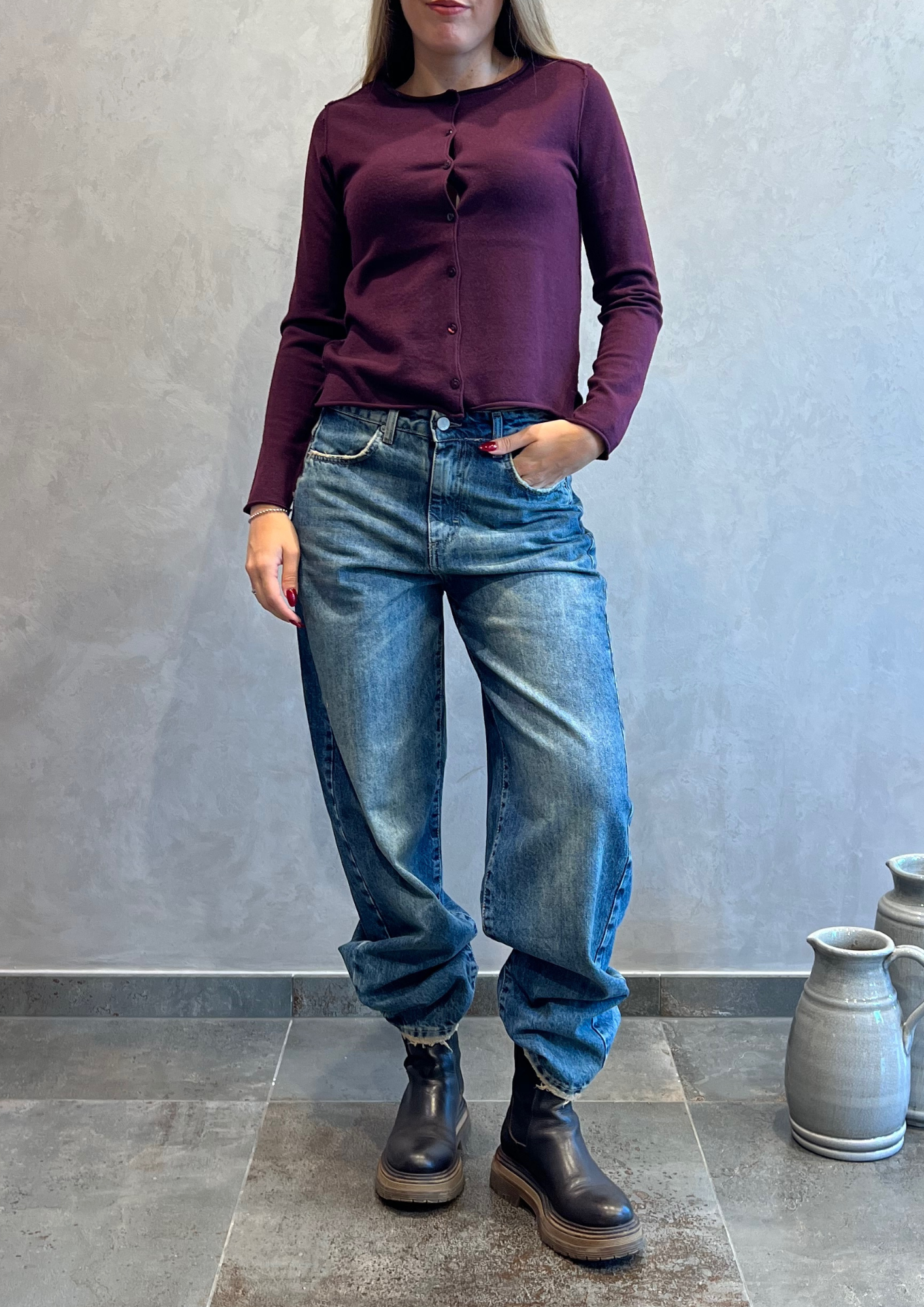 Jeans baggy barrel blu sabbiato