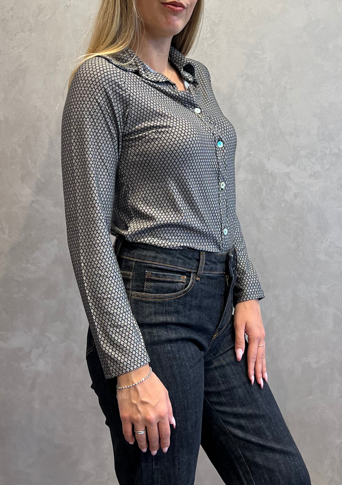 Camicia in jersey di viscosa micro-fantasia