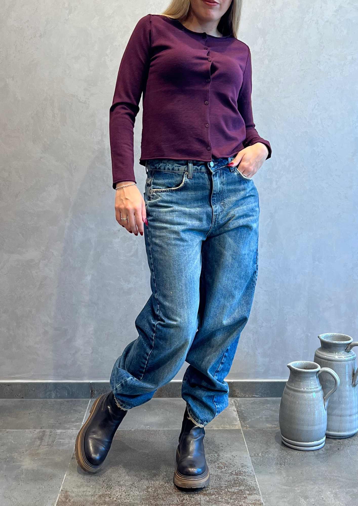 Jeans baggy barrel blu sabbiato