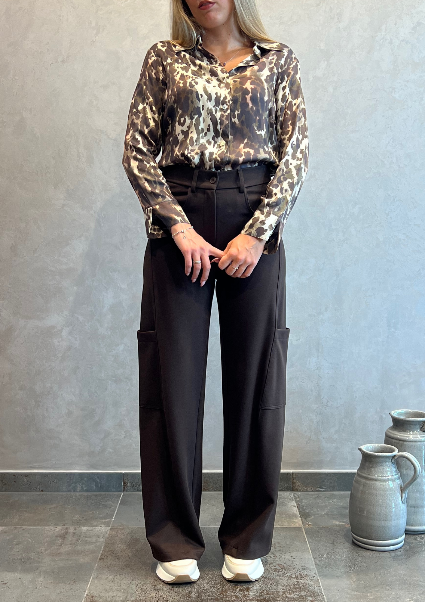 Pantalone wide leg calda viscosa con tasconi