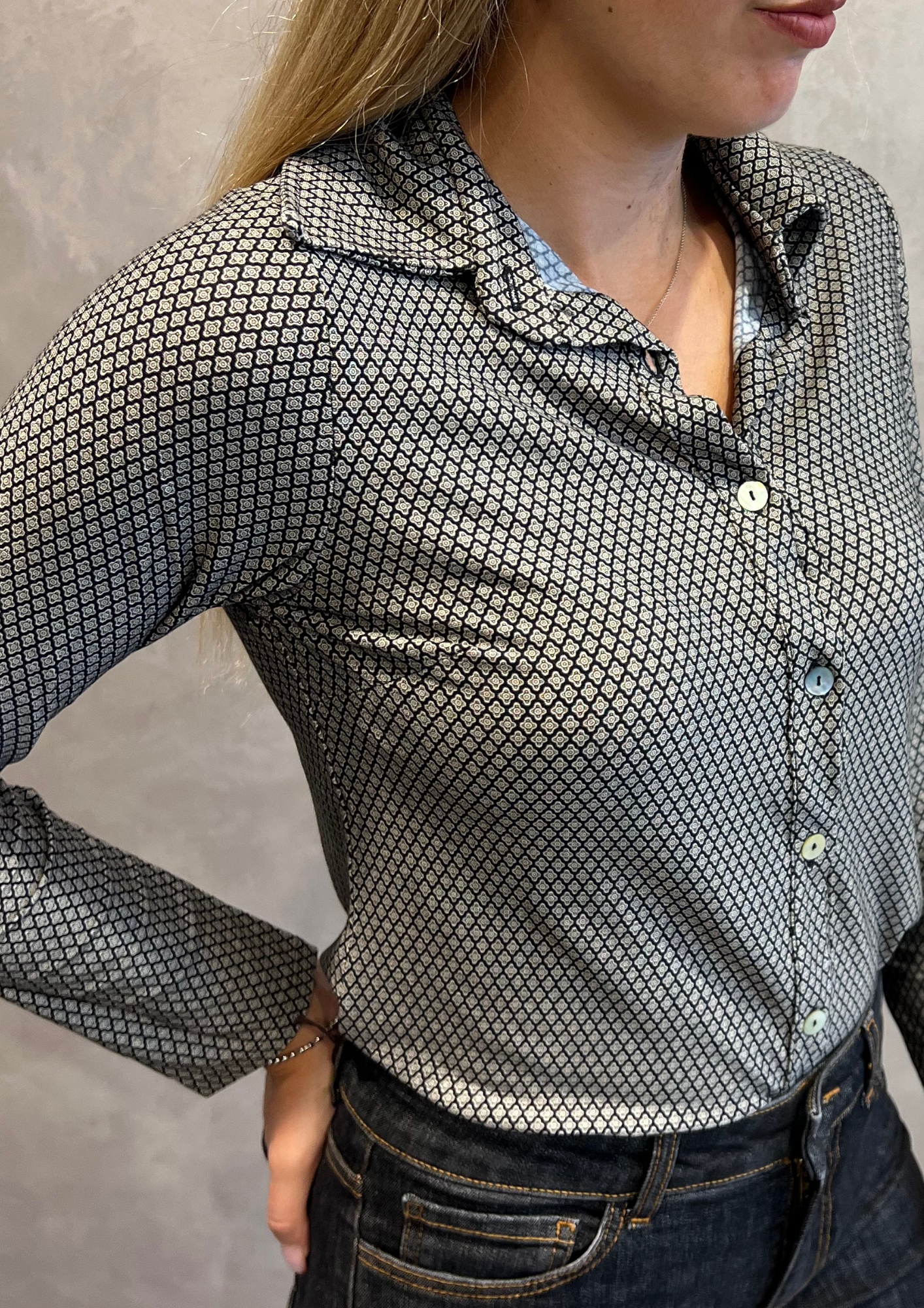 Camicia in jersey di viscosa micro-fantasia
