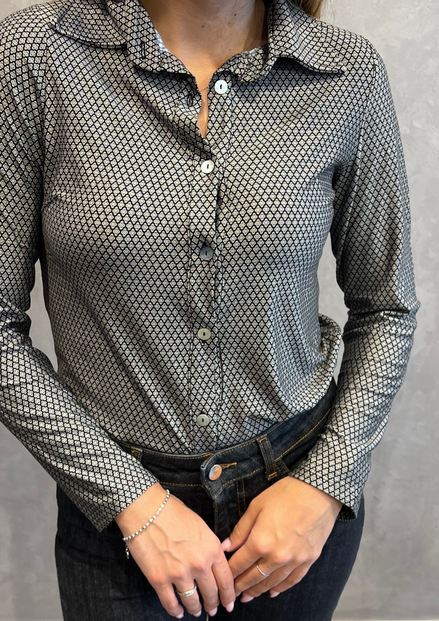 Camicia in jersey di viscosa micro-fantasia