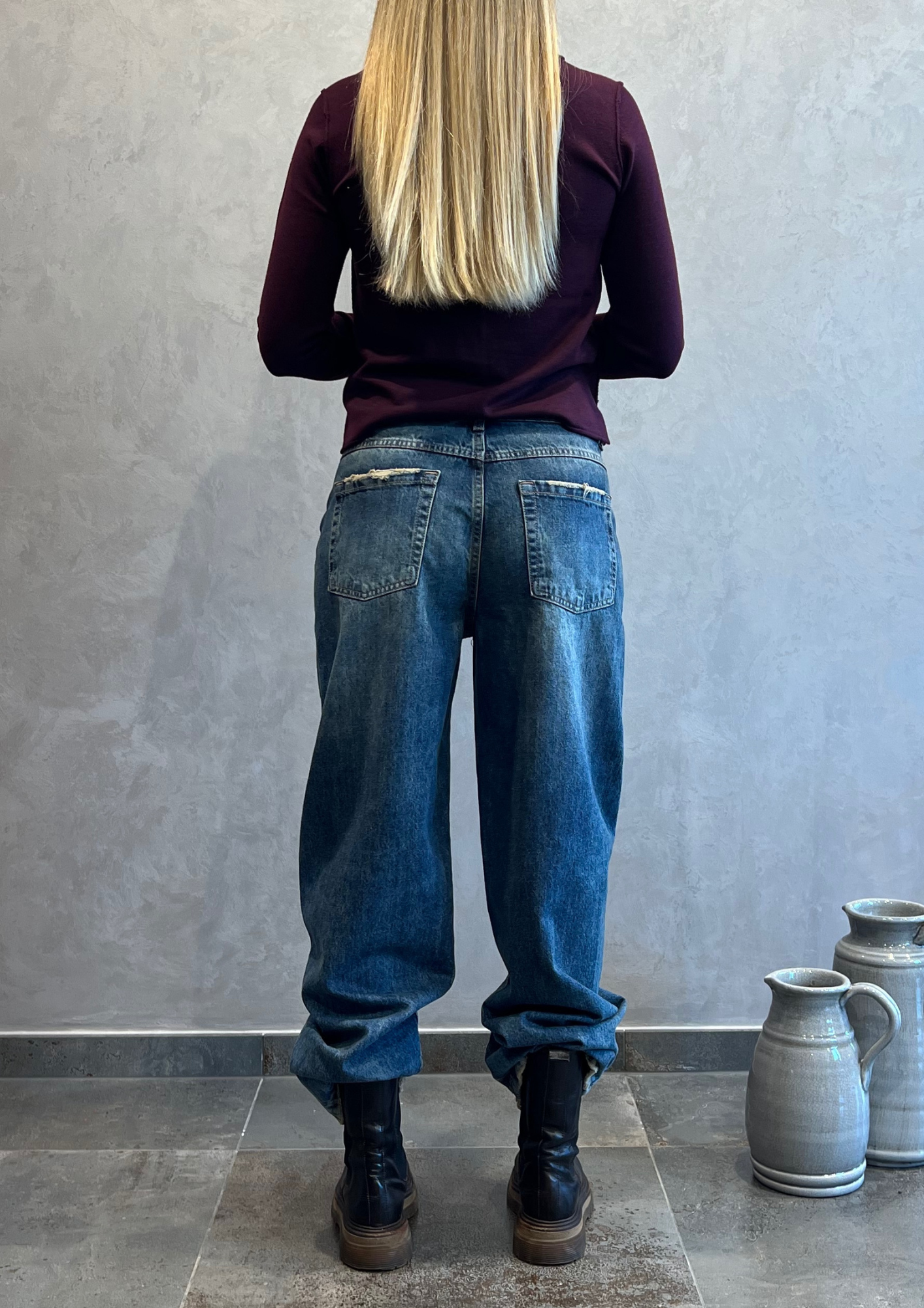 Jeans baggy barrel blu sabbiato