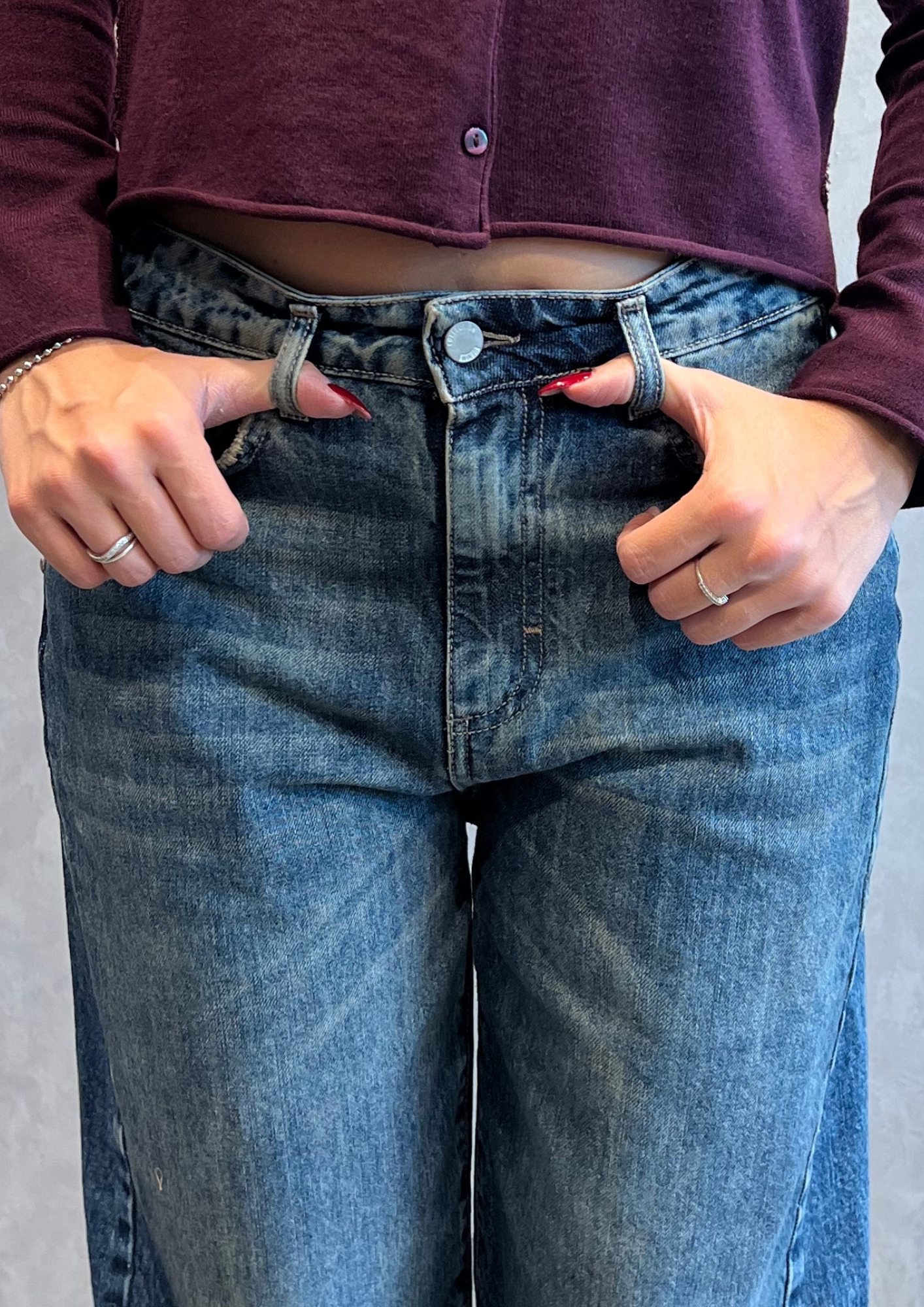 Jeans baggy barrel blu sabbiato