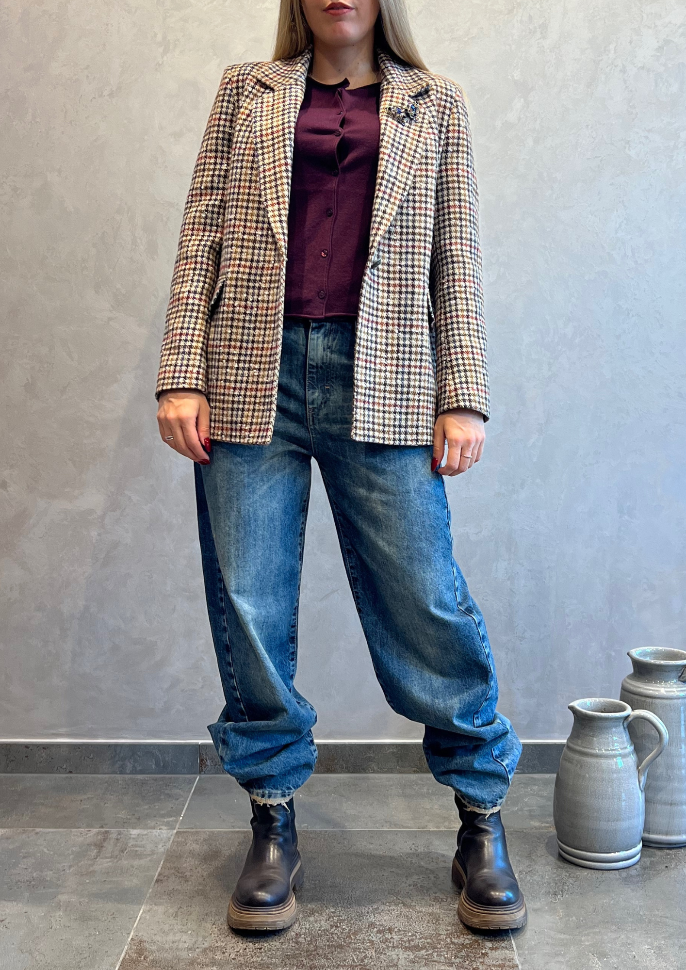 Jeans baggy barrel blu sabbiato