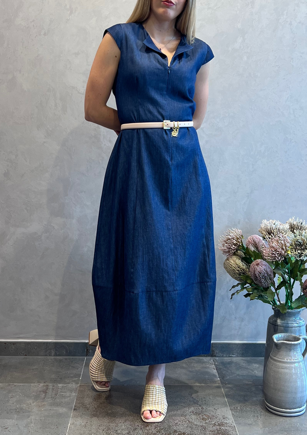 Abito lungo in chambray con zip