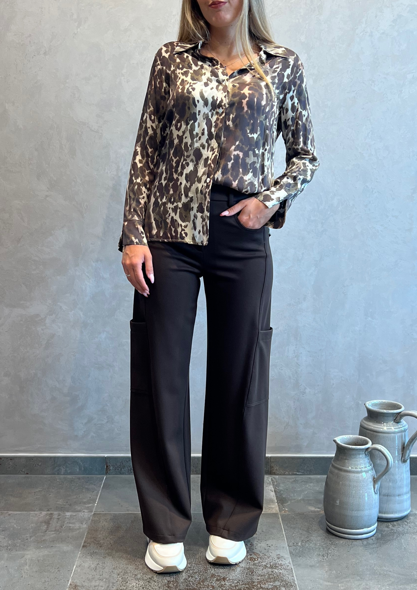 Pantalone wide leg calda viscosa con tasconi