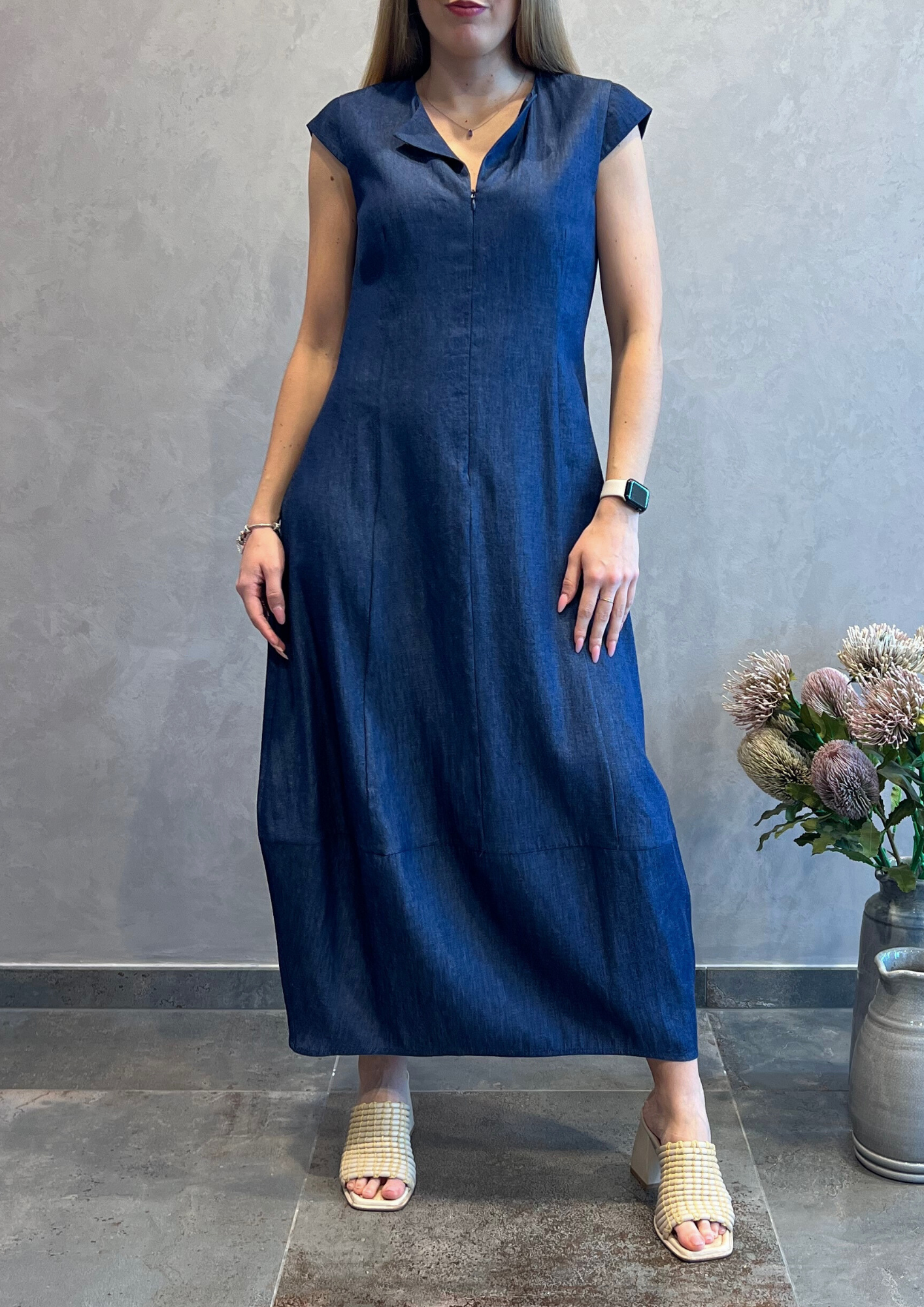 Abito lungo in chambray con zip