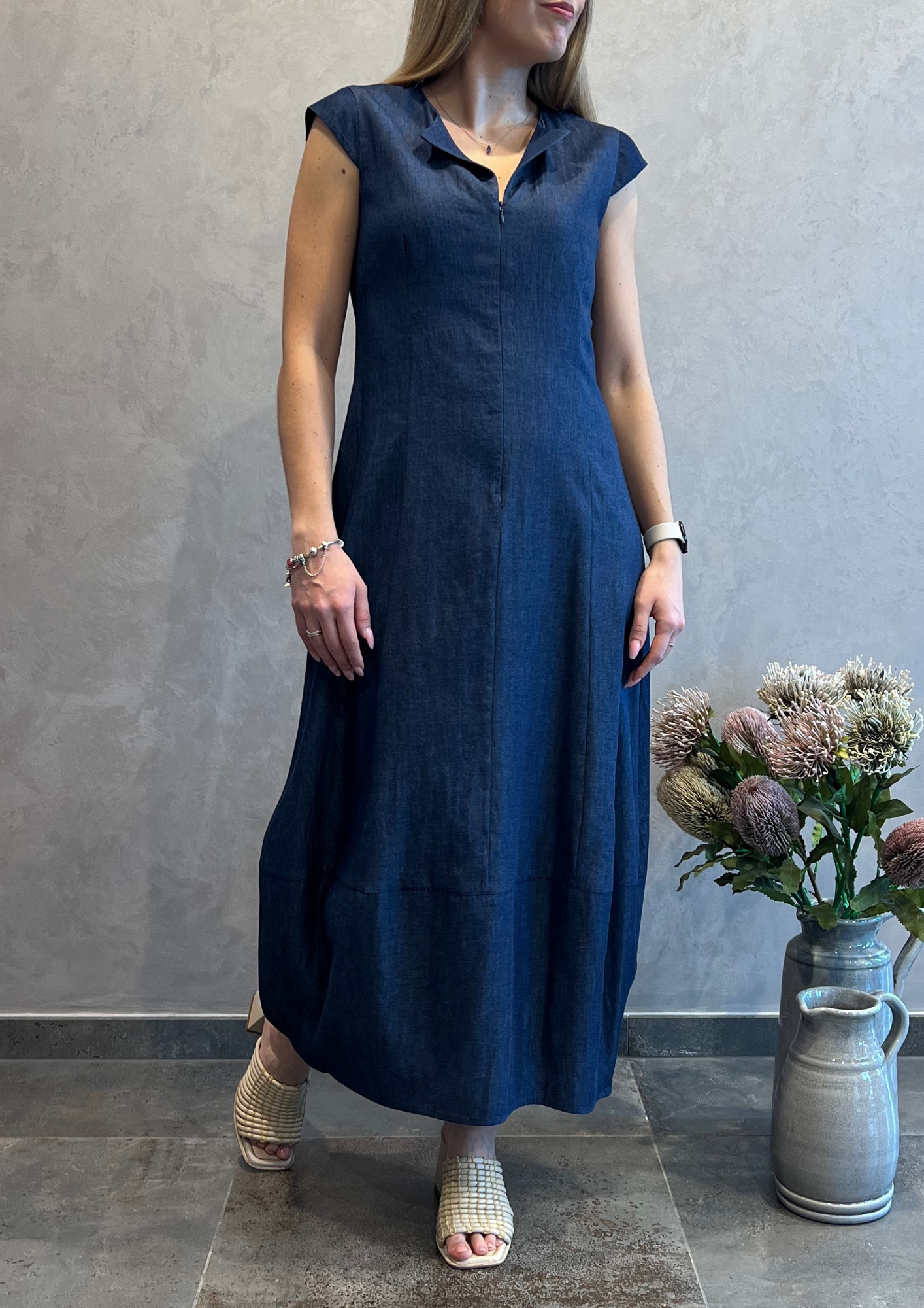 Abito lungo in chambray con zip