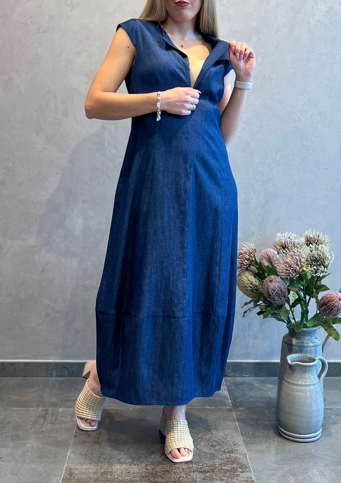 Abito lungo in chambray con zip
