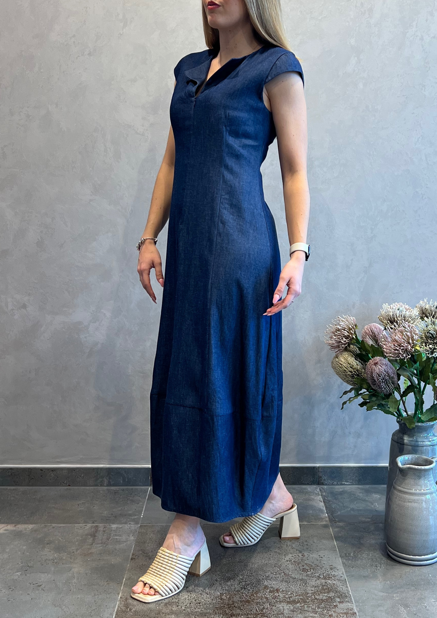 Abito lungo in chambray con zip