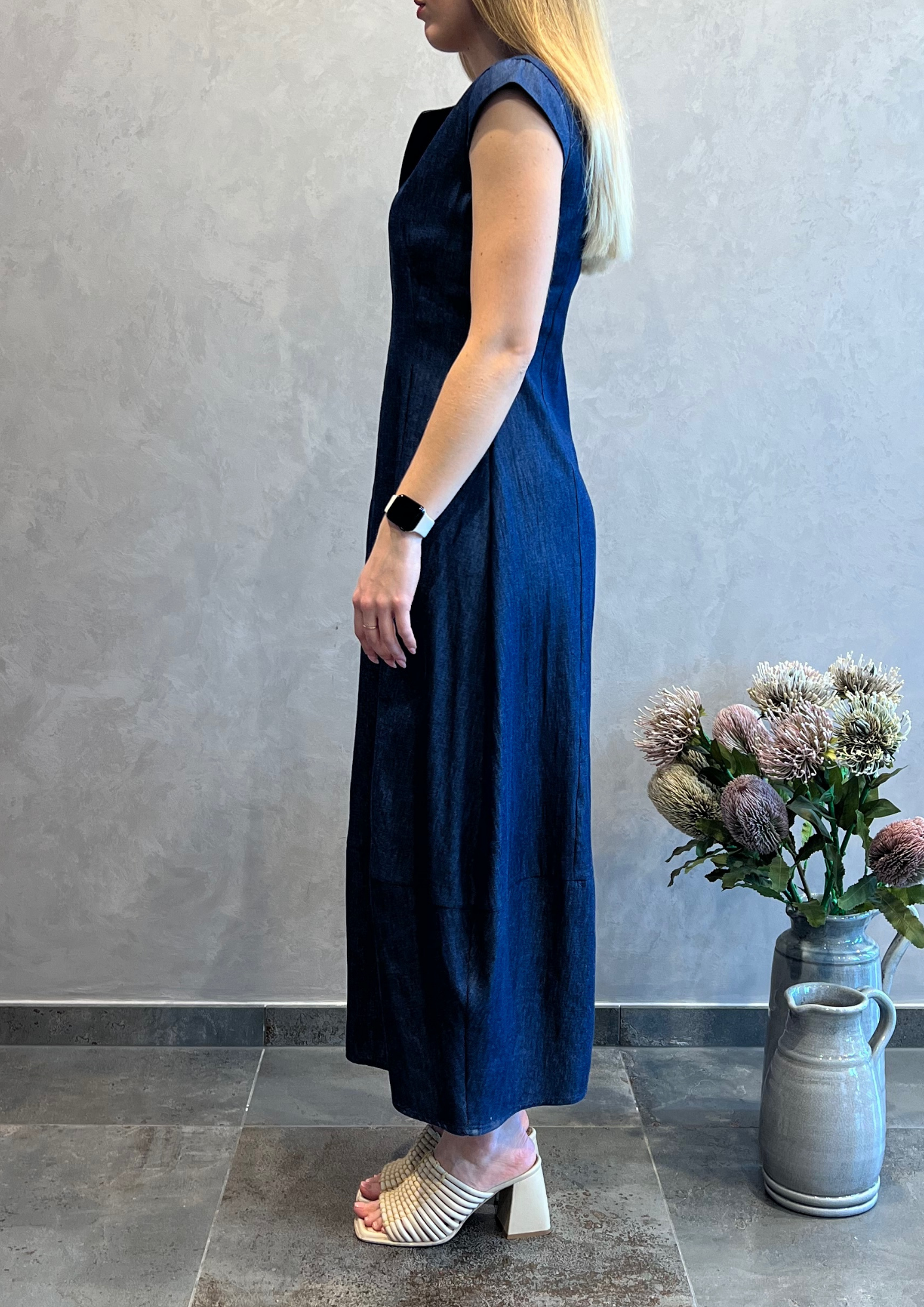 Abito lungo in chambray con zip