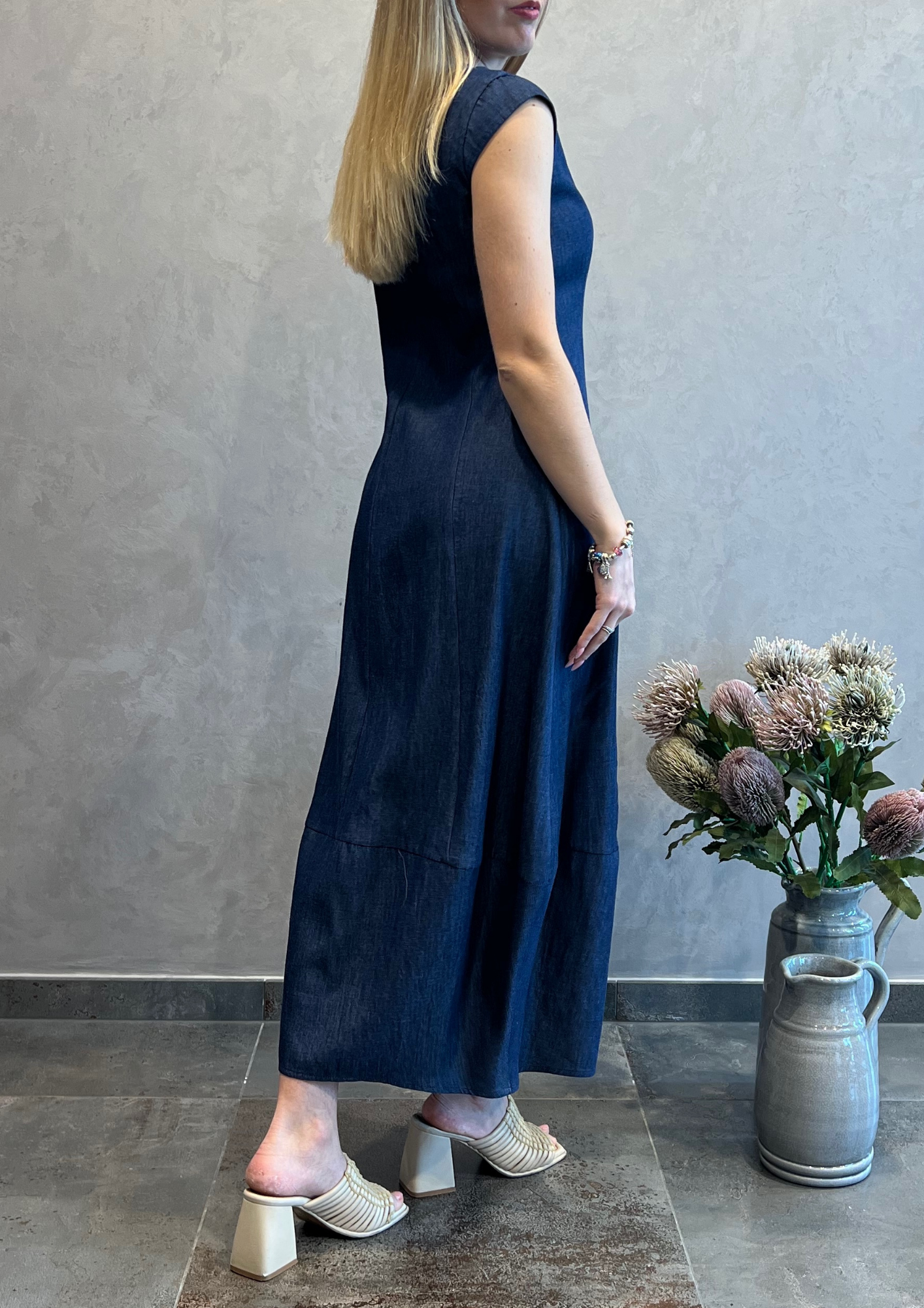 Abito lungo in chambray con zip