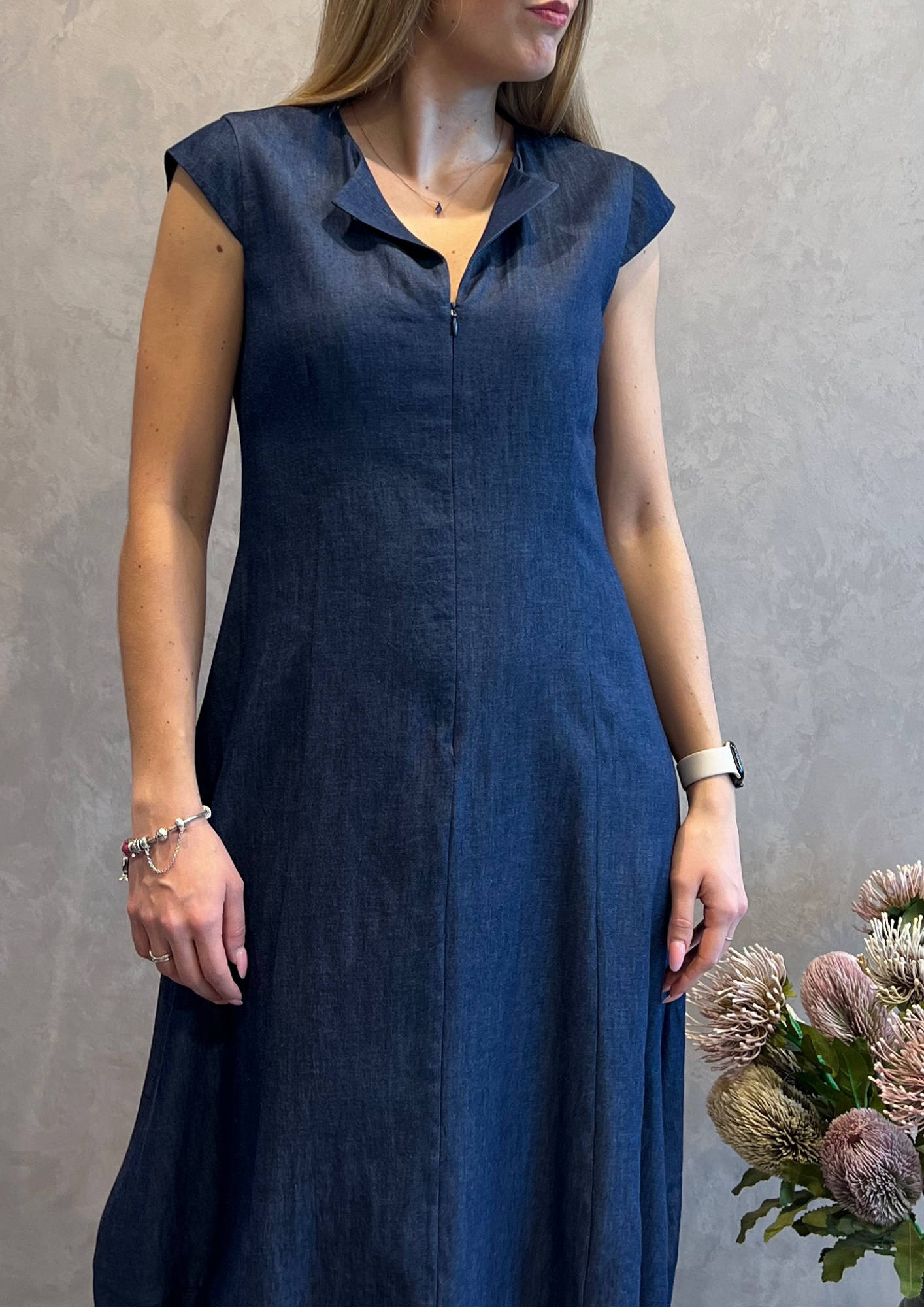 Abito lungo in chambray con zip