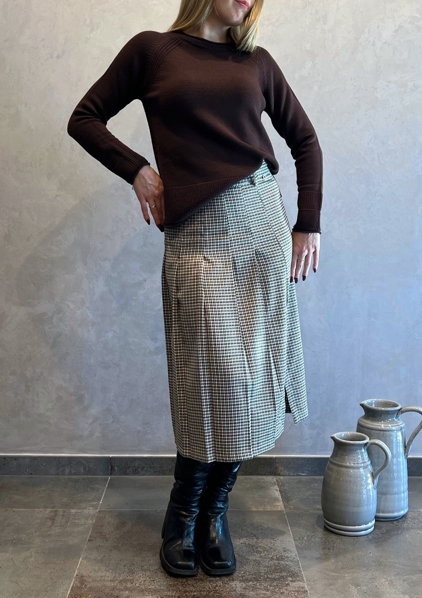 Gonna a pieghe pied de poule