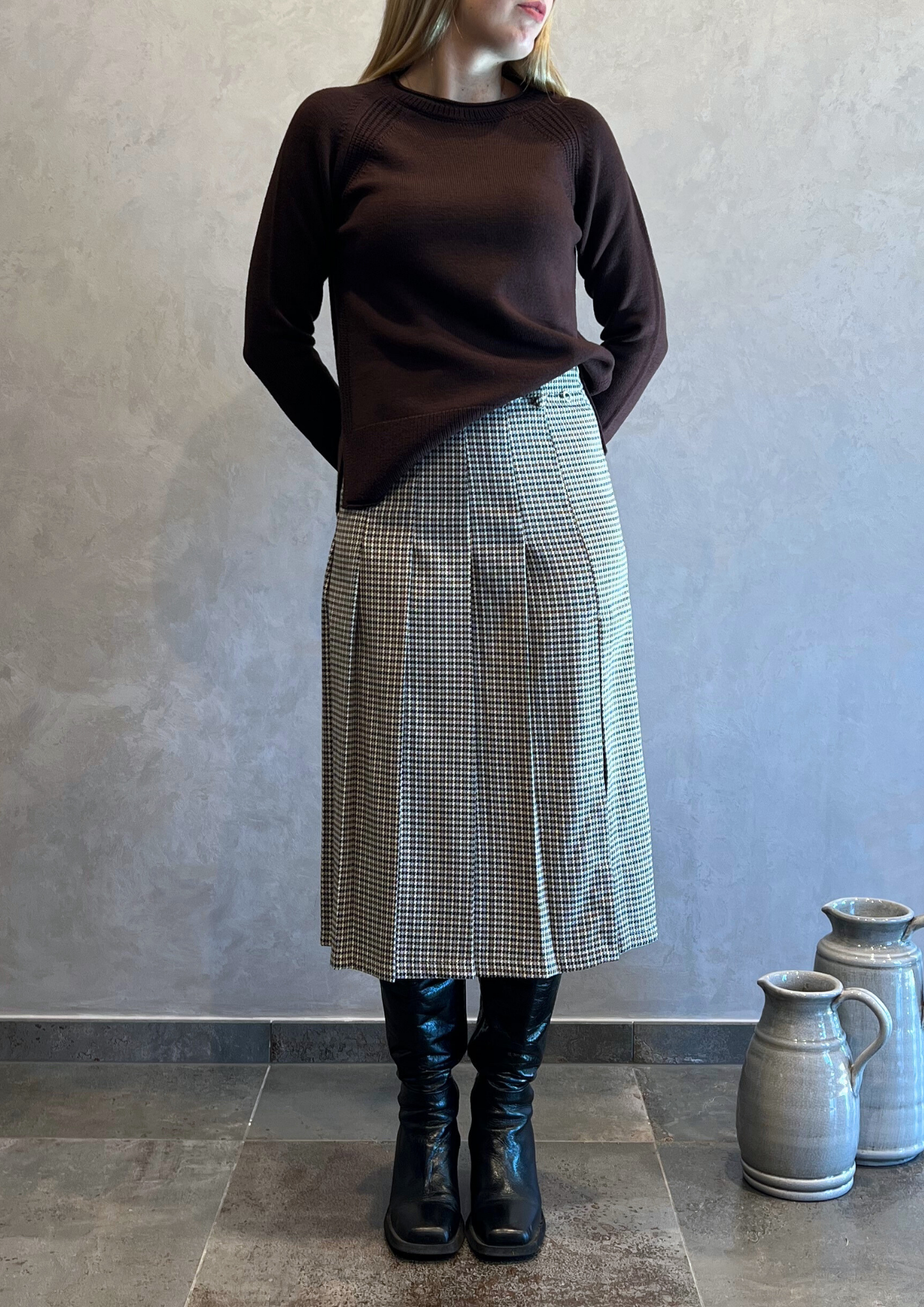 Gonna a pieghe pied de poule