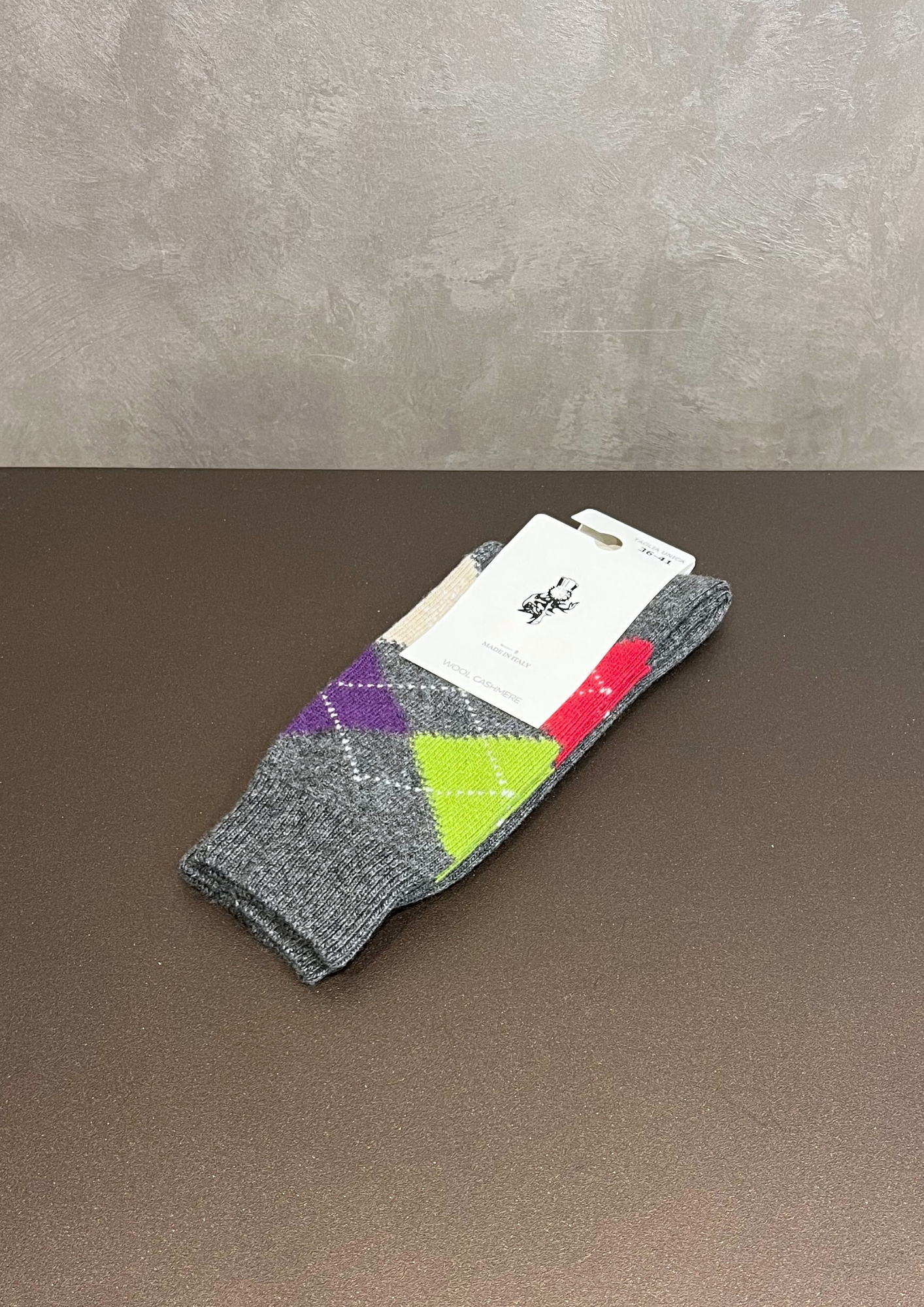 Calzino in lana-cashmere motivo losanghe