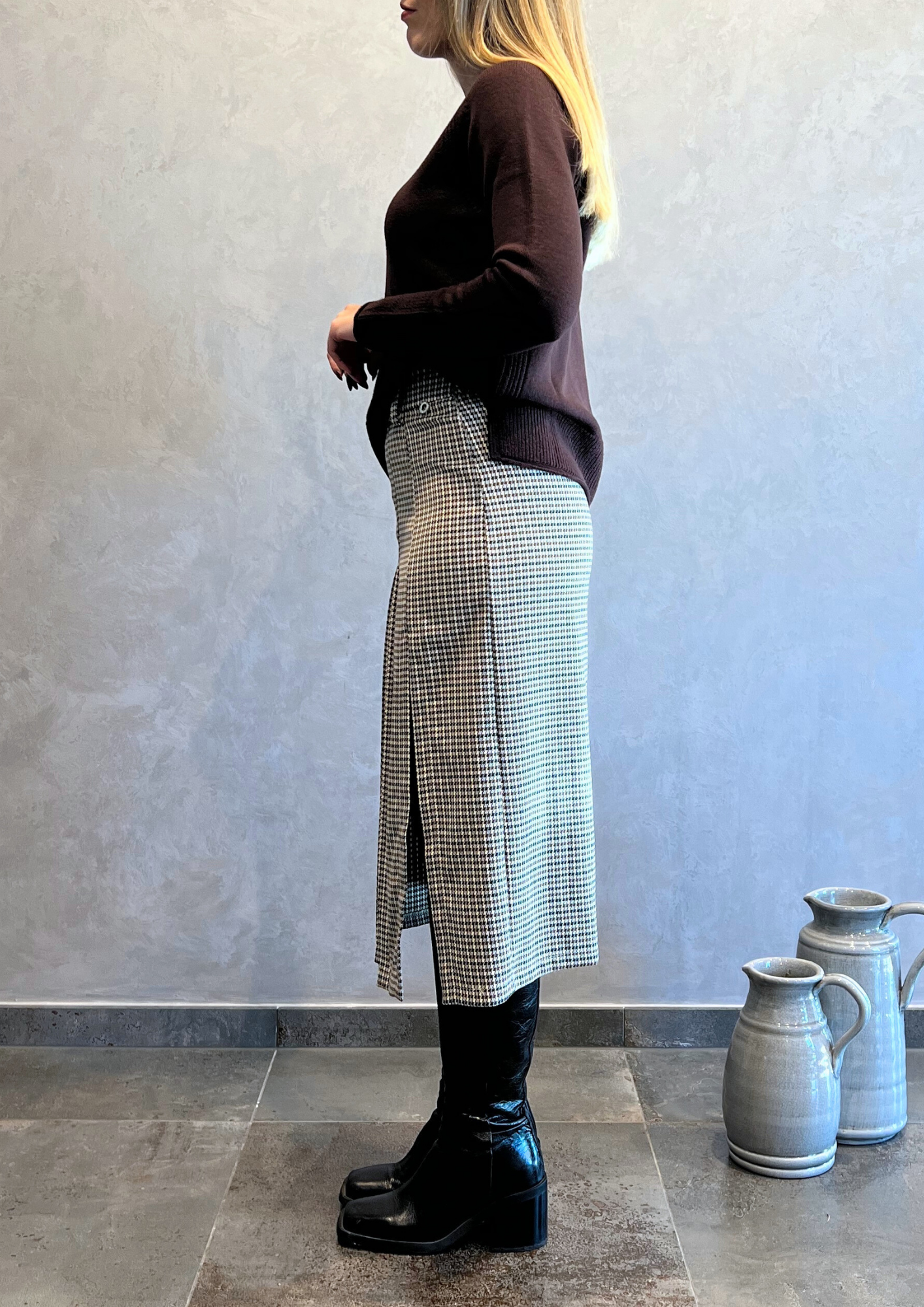 Gonna a pieghe pied de poule