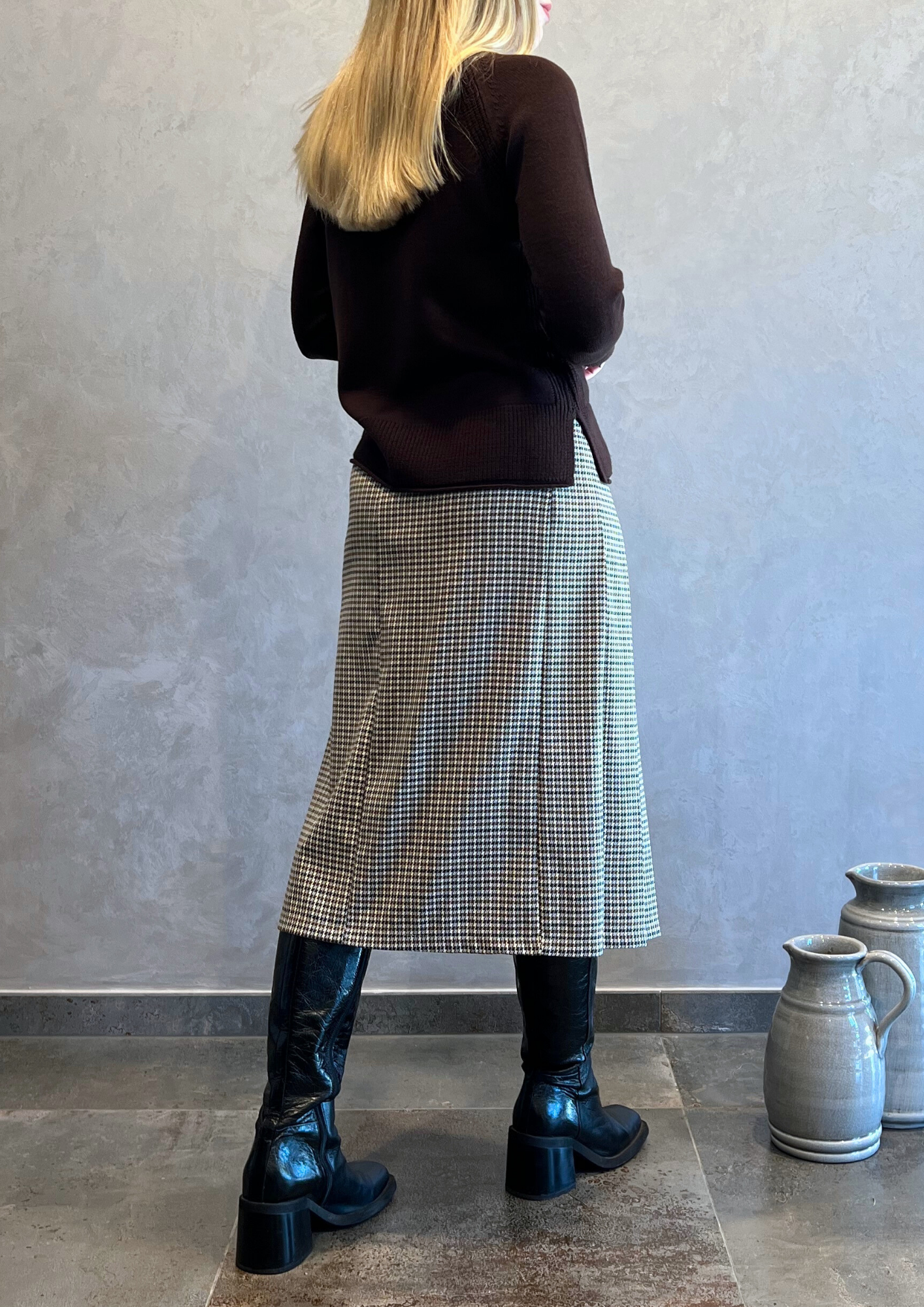 Gonna a pieghe pied de poule