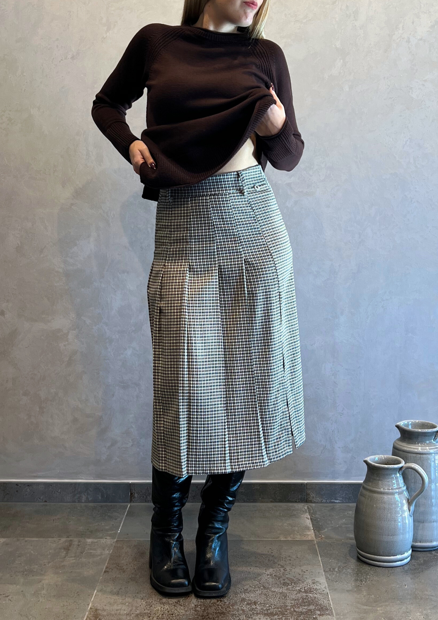 Gonna a pieghe pied de poule