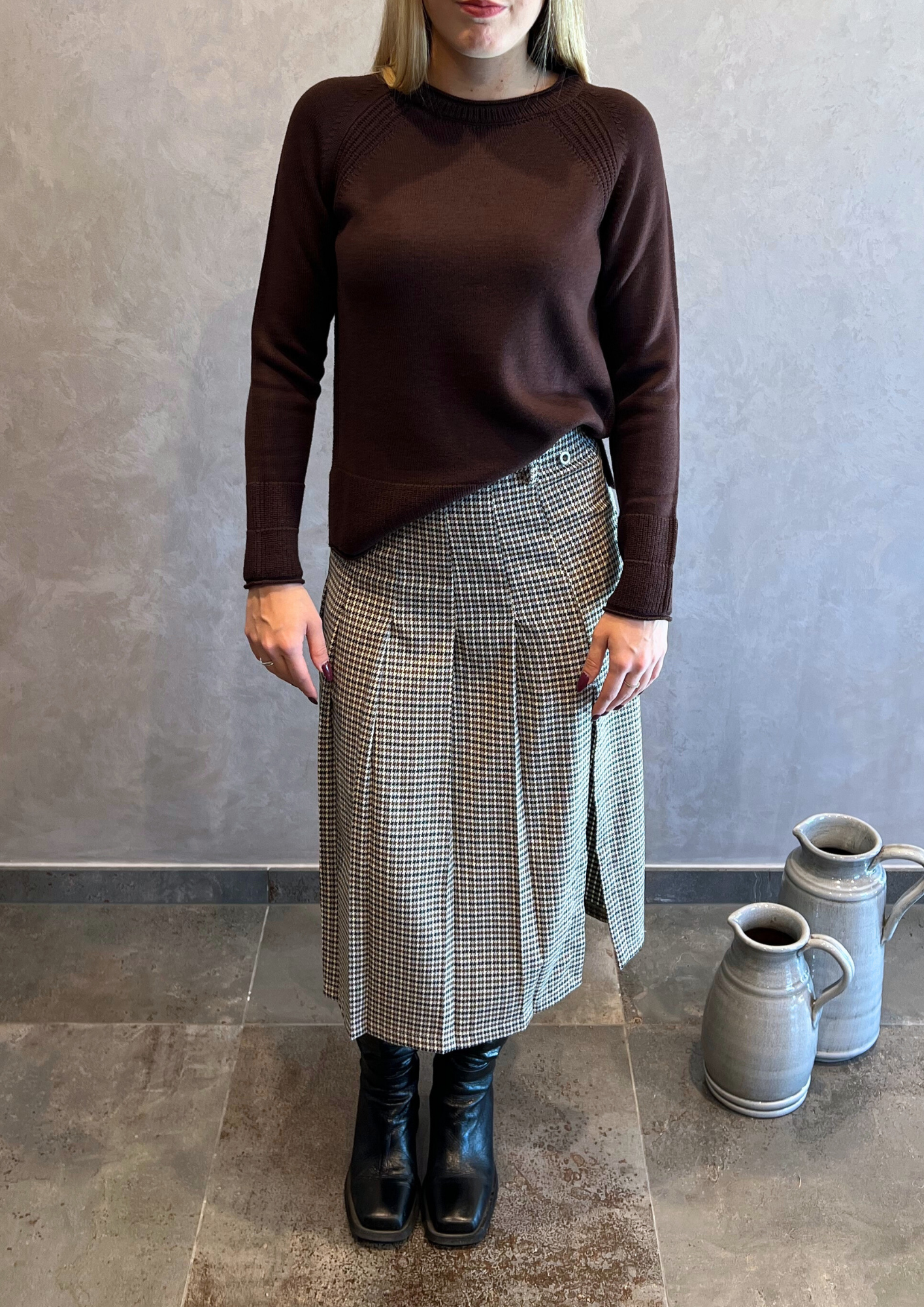 Gonna a pieghe pied de poule